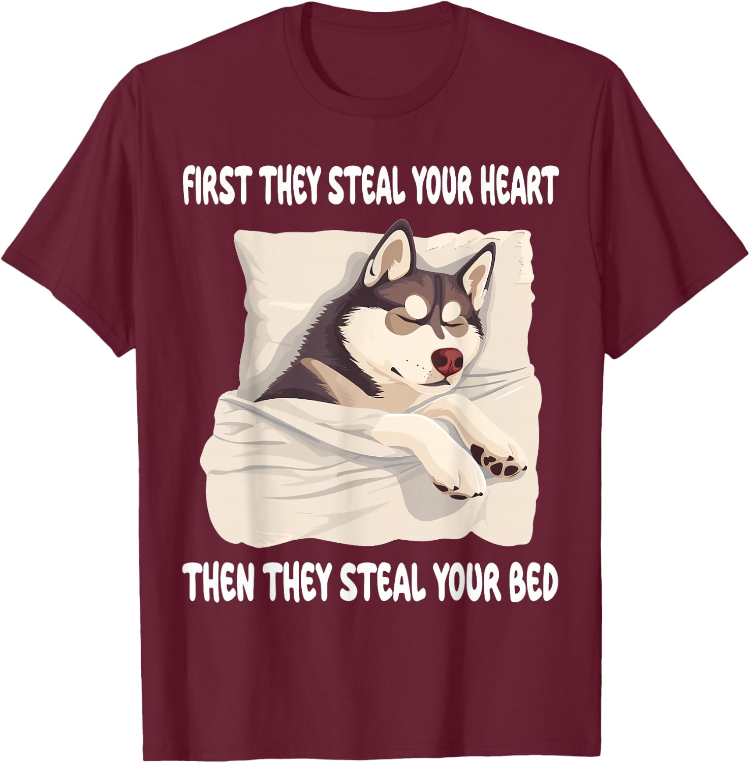 Husky Sleeping Pajamas Nightgown T-Shirt - T-Shirt | Maroon
