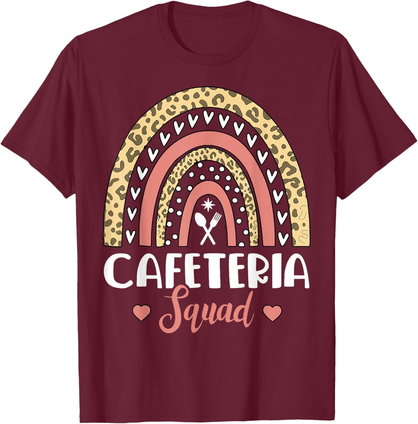 Cafeteria Squad Boho Rainbow Leopard Lunch Lady Crew T-Shirt - T-Shirt | Maroon