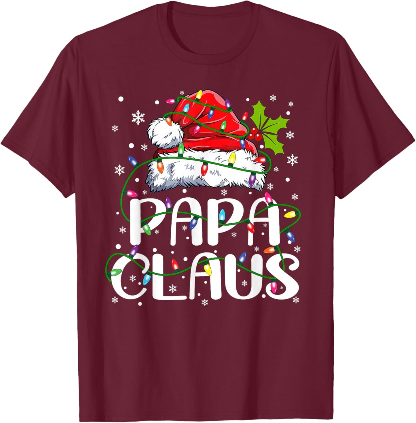 Papa Claus Christmas Lights Pajama Family Matching T-Shirt - T-Shirt | Maroon