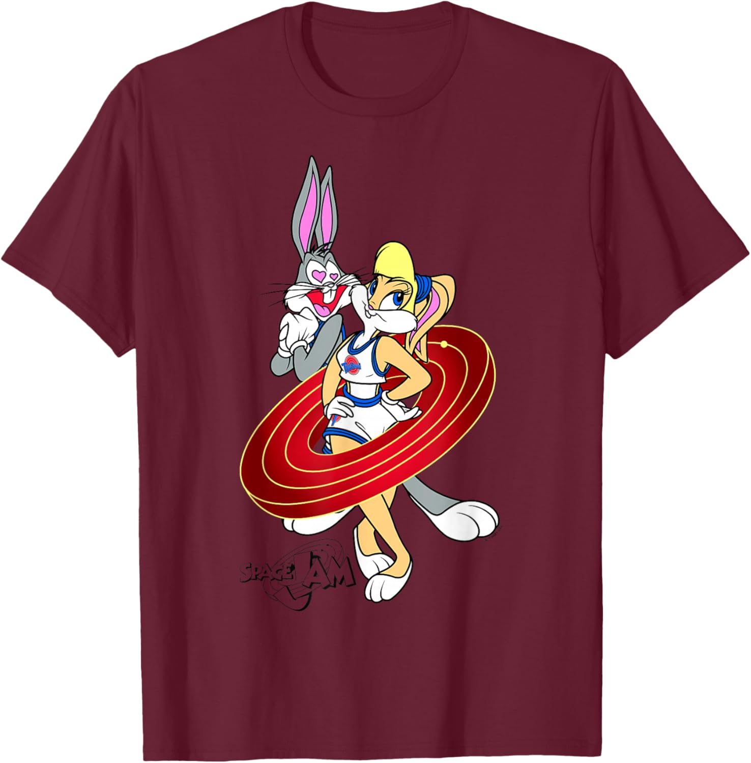 Space Jam Classic Bugs and Lola Bunny Heart Eyes Logo T-Shirt - T-Shirt | Maroon