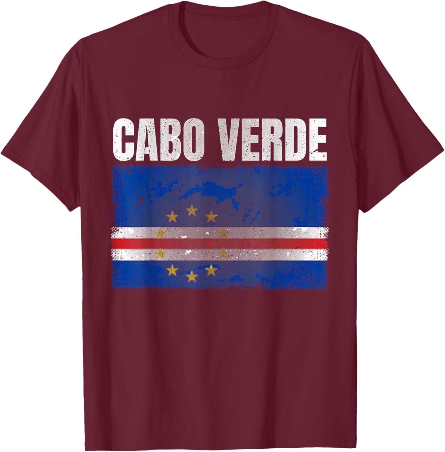 Distressed Cabo Verde Flag Print Women Cape Verdean T-Shirt - T-Shirt | Maroon