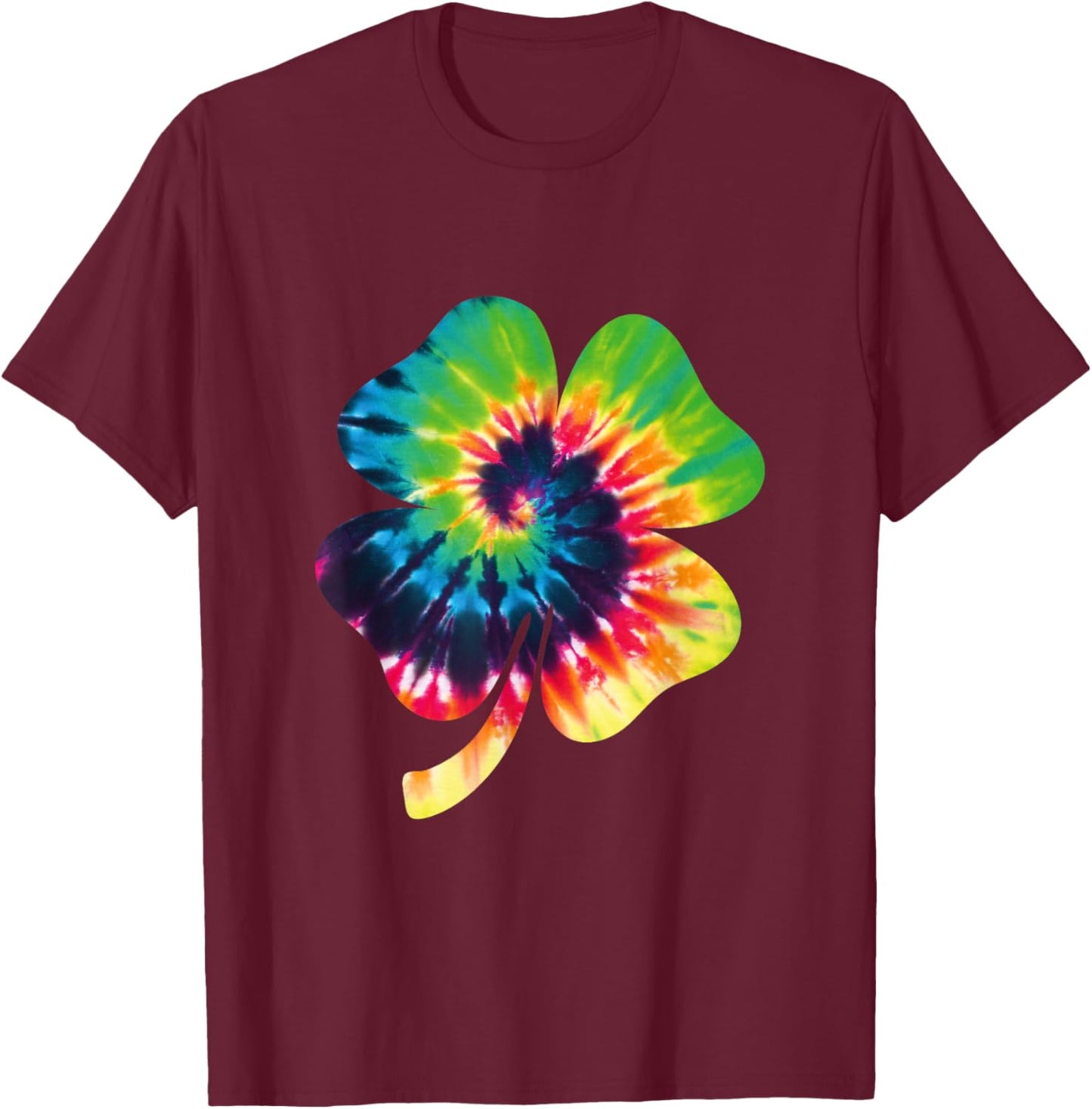 Shamrock Tie Dye Happy St Patrick's Day Hippie Clover T-Shirt - T-Shirt | Maroon