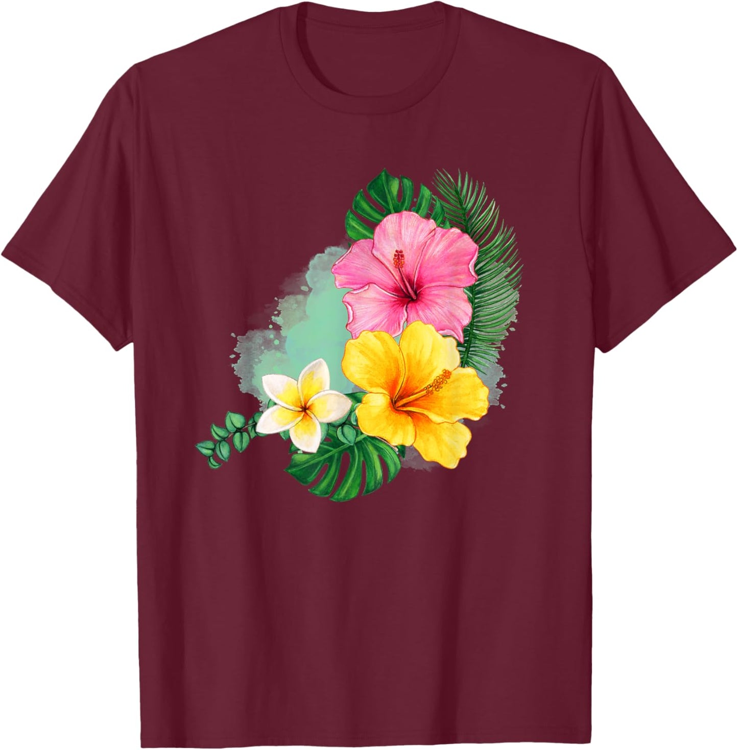 Tropical Flower Hibiscus Plumeria Design for Gardener T-Shirt - T-Shirt | Maroon