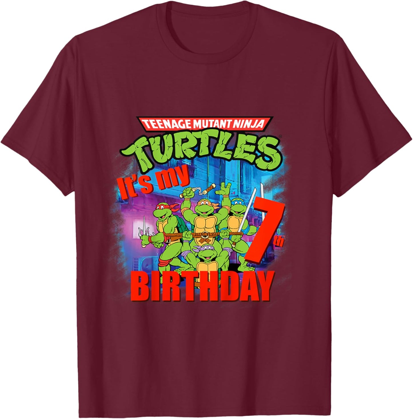 Mademark x Teenage Mutant Ninja Turtles - Original Teenage Mutant Ninja Turtles 7th Birthday T-Shirt - T-Shirt | Maroon