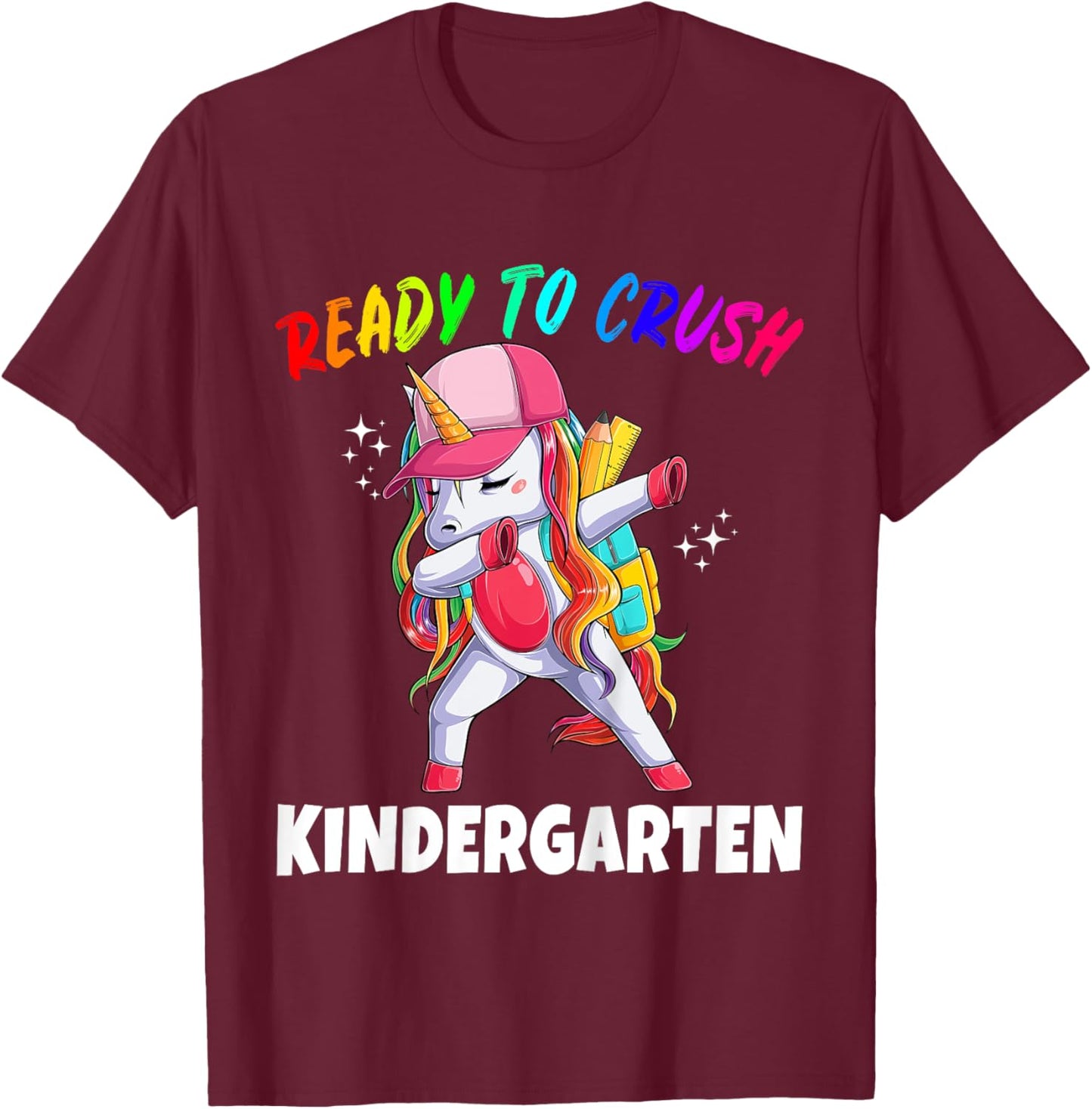 First Day of Kindergarten Unicorn Gift Girls Cute Rainbow T-Shirt - T-Shirt | Maroon