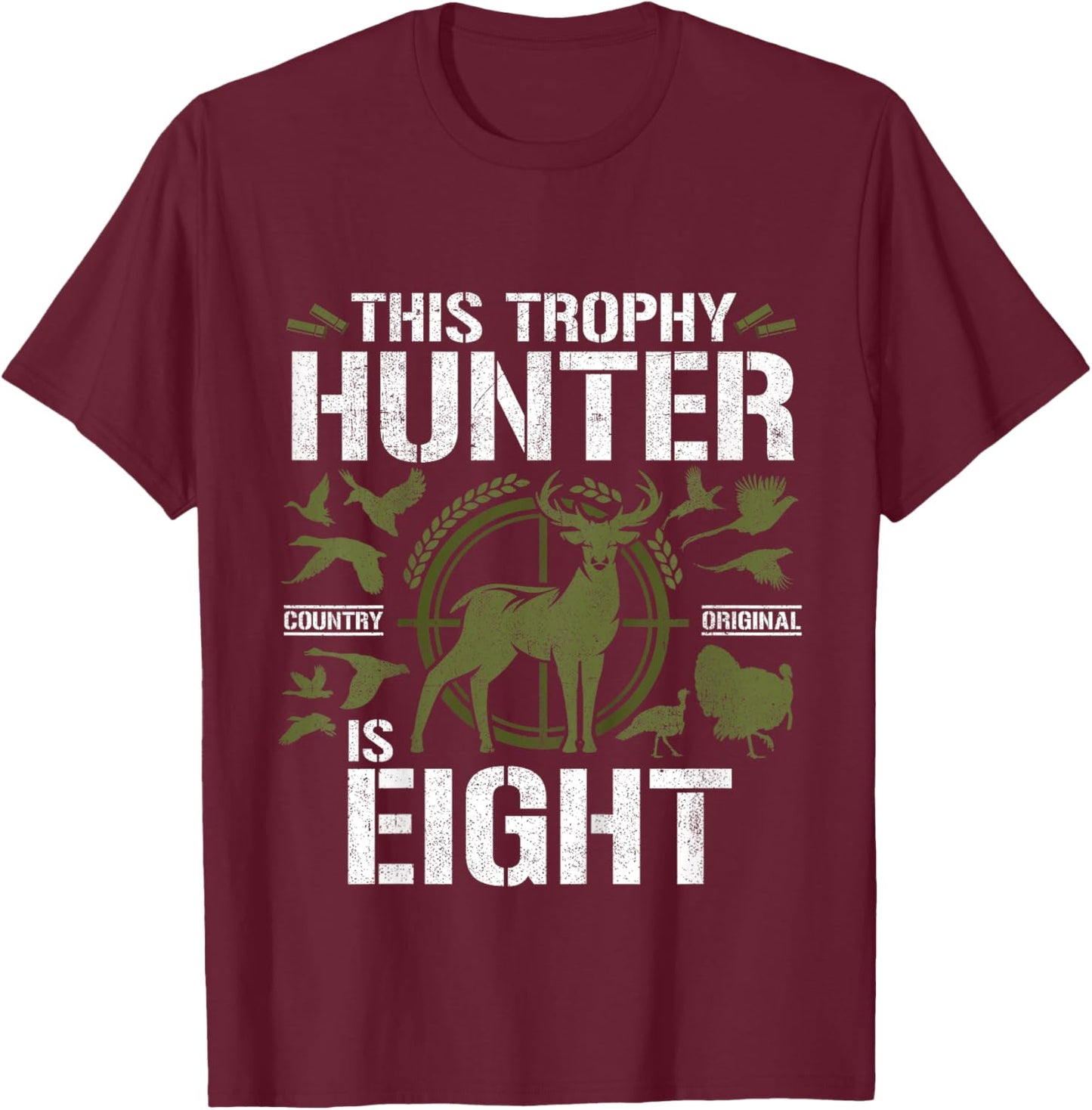 8 Year Old Hunting Birthday Party Duck Deer Hunter 8th Gift T-Shirt - T-Shirt | Maroon