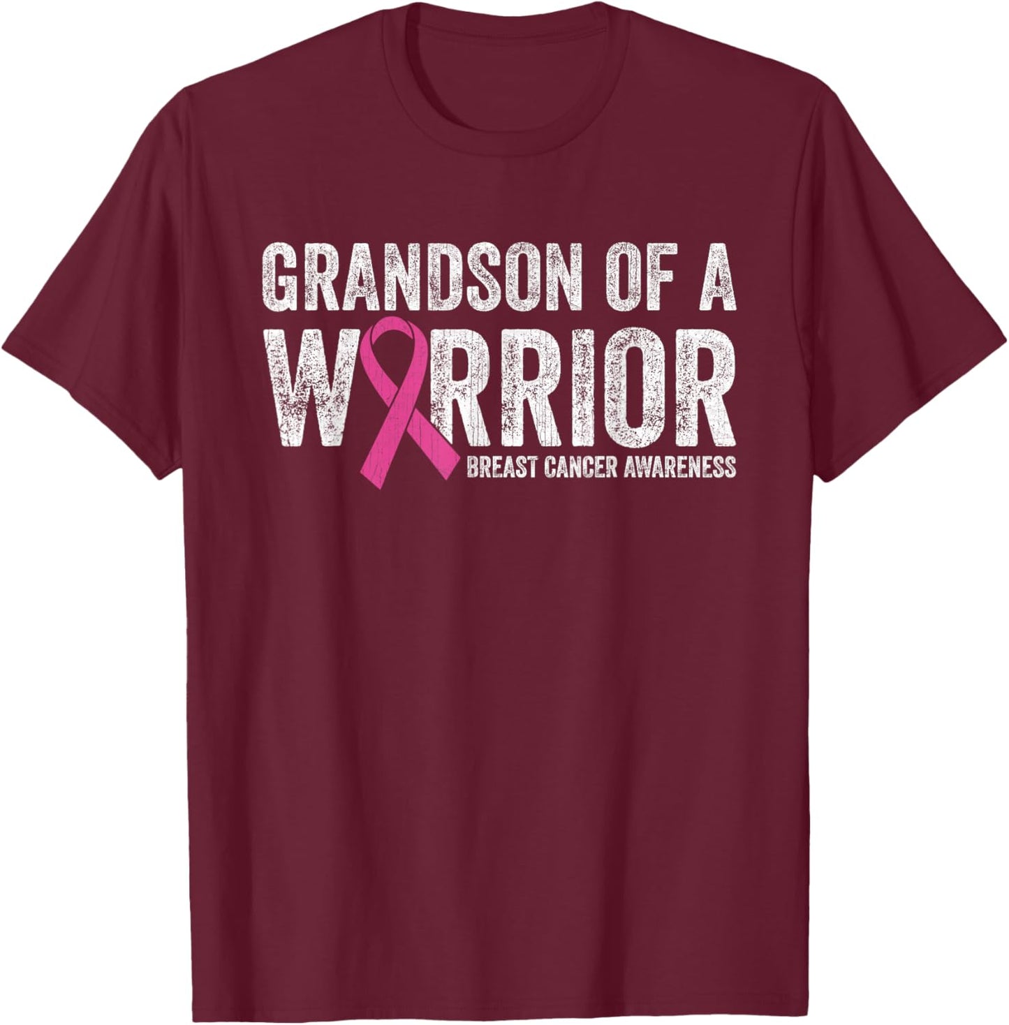 Breast Cancer Awareness Pink Ribbon Grandson Of A Warrior T-Shirt - T-Shirt | Maroon