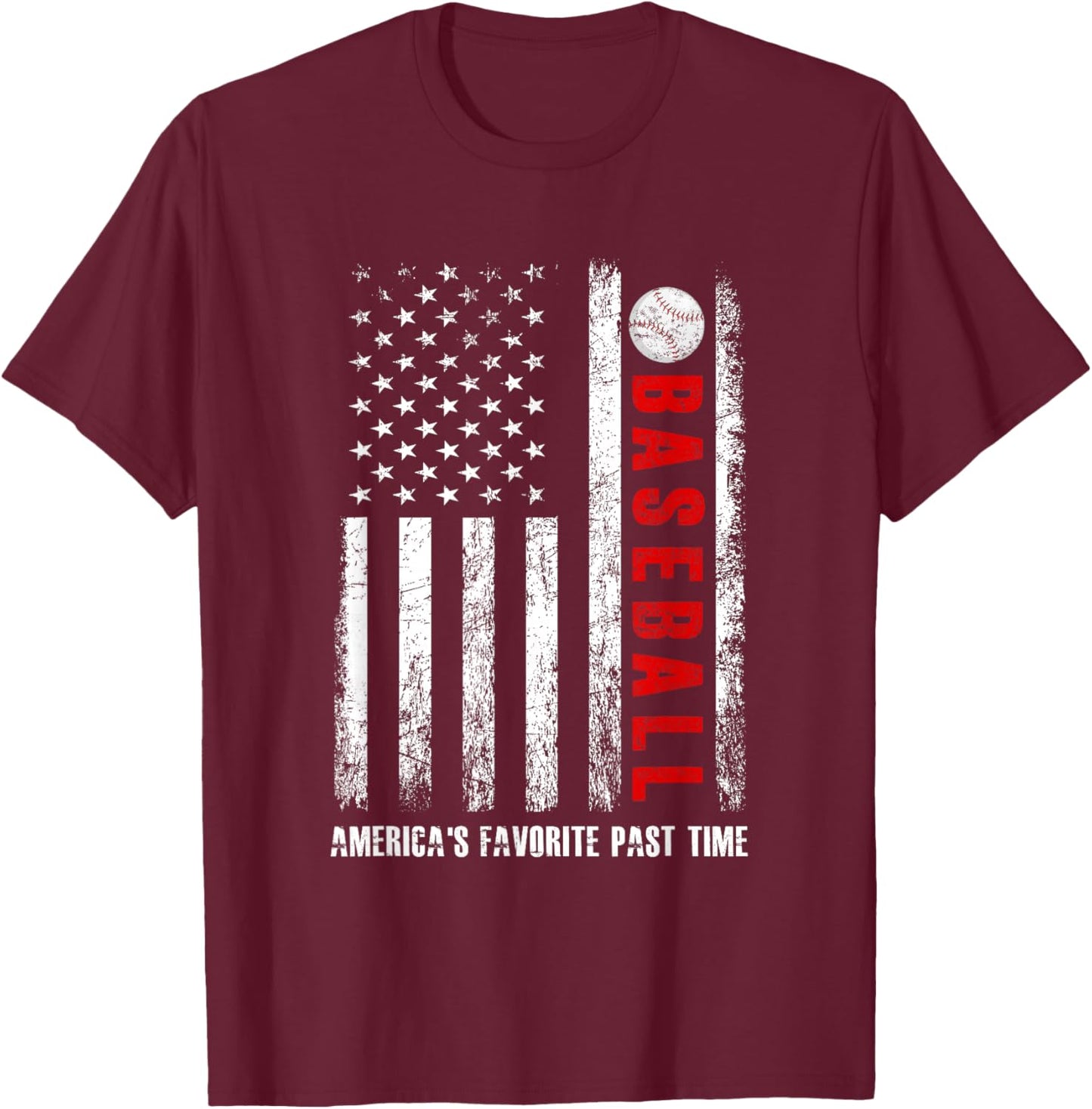 American Flag Vintage Baseball America's Favorite Past Time T-Shirt - T-Shirt | Maroon