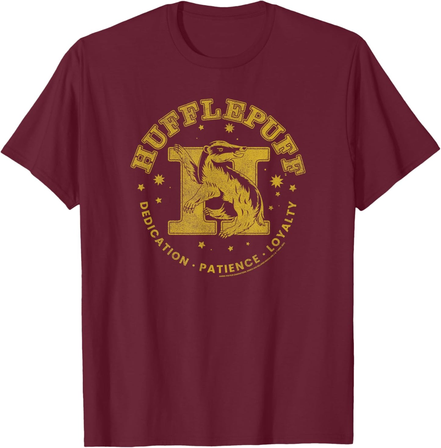 Harry Potter House Hufflepuff Gold Badger Collegiate Logo T-Shirt - T-Shirt | Maroon