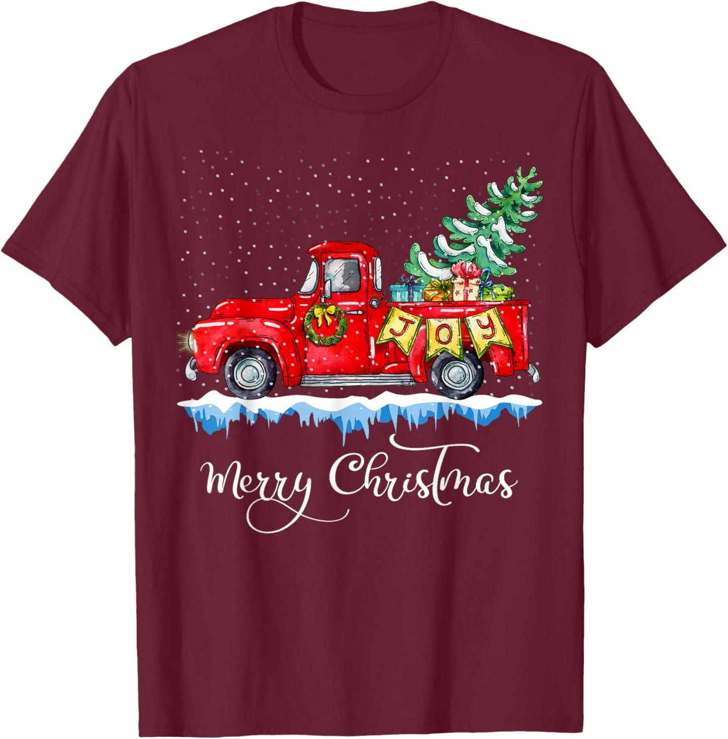 Vintage Merry Christmas Red Truck Old Fashioned Christmas T-Shirt - T-Shirt | Maroon