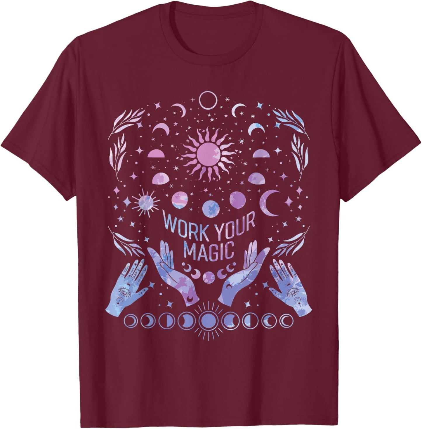 Witchcraft Celestial Sun Moon Witchy Wiccan Magick Magic T-Shirt - T-Shirt | Maroon