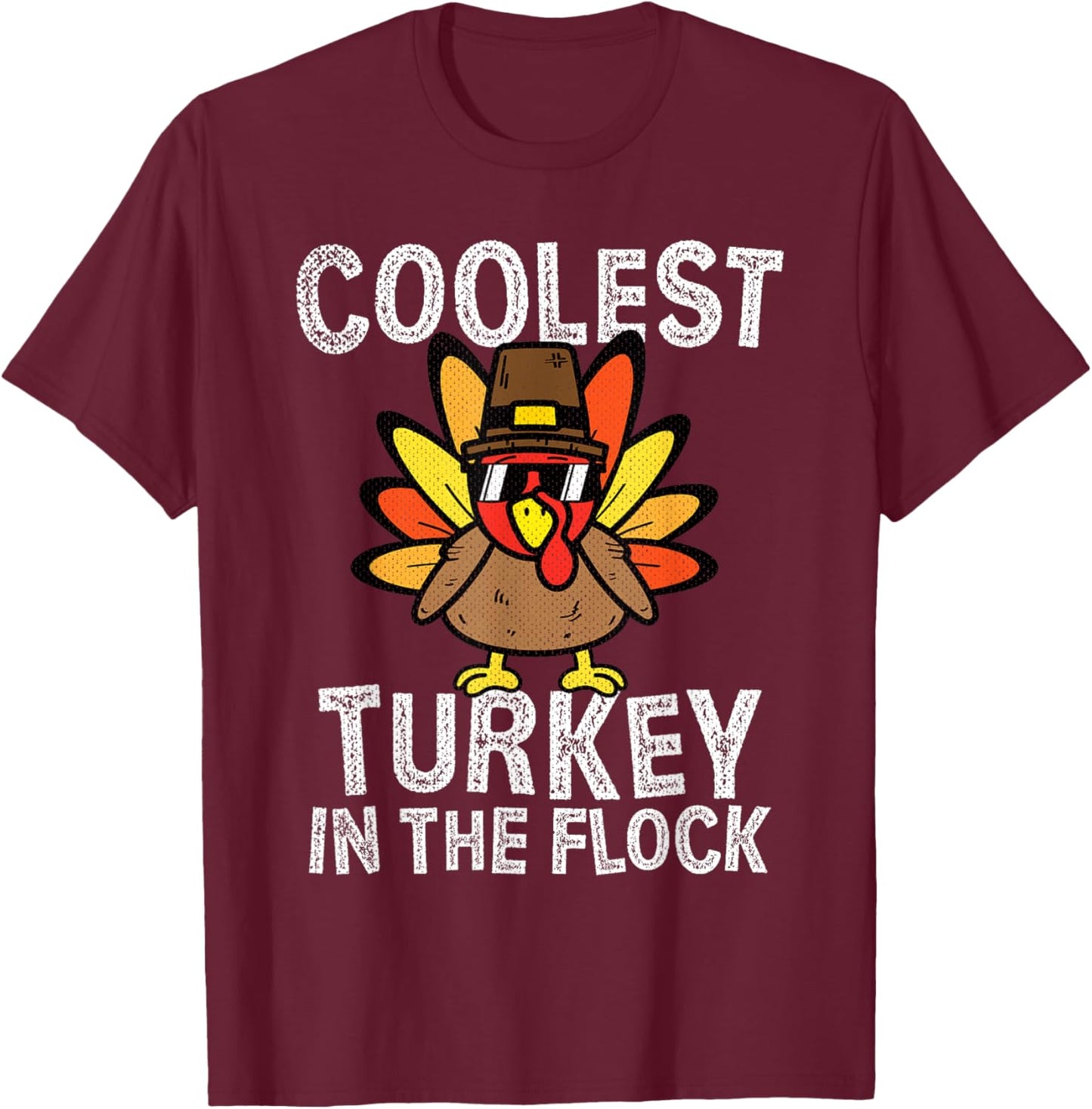 Kids Coolest Turkey In The Flock Toddler Thanksgiving Day T-Shirt - T-Shirt | Maroon