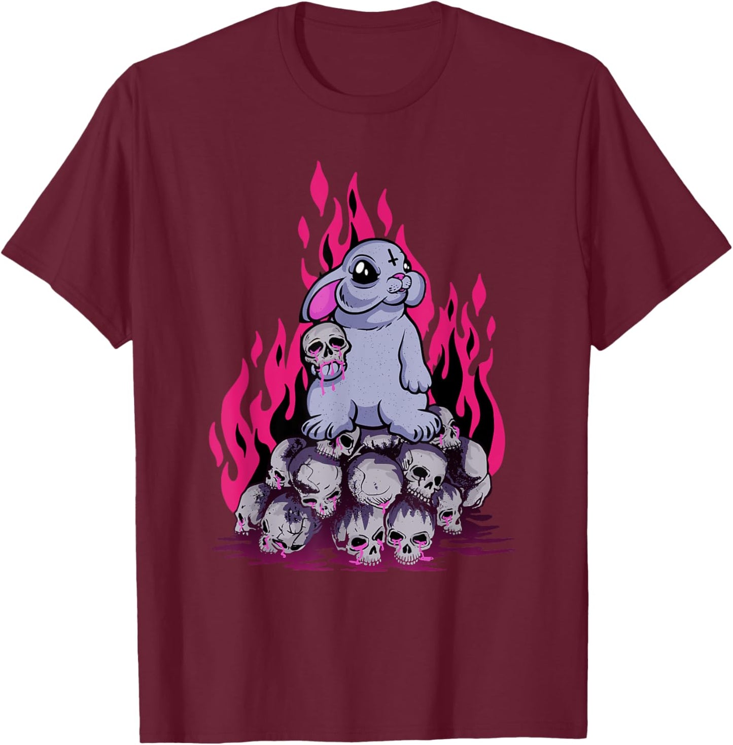 Pastel Goth Creepy Cute Bunny Skull Menhera Witch Rabbit T-Shirt - T-Shirt | Maroon