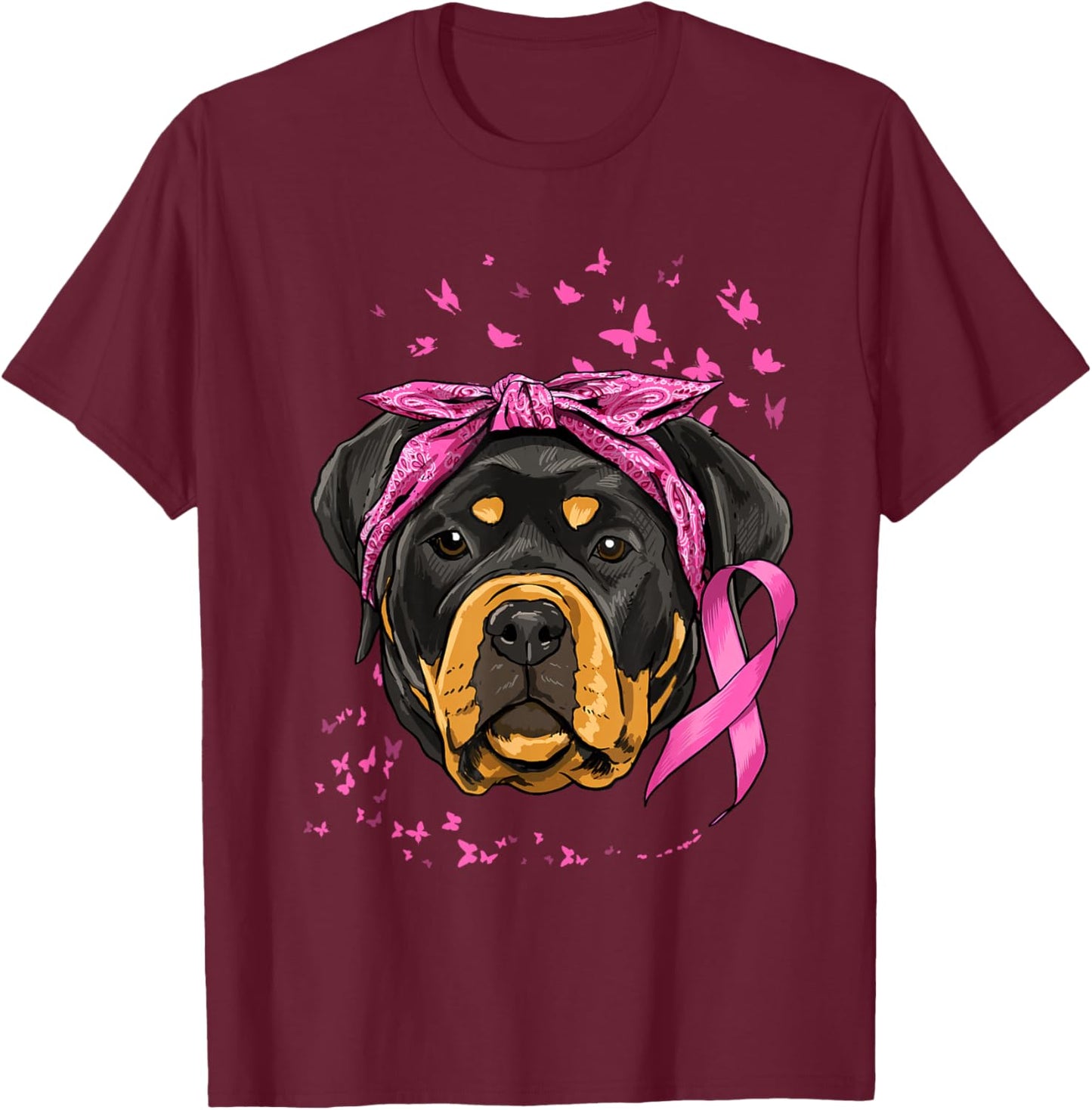 Rottweiler Pink Ribbon Breast Cancer Awareness Survivor T-Shirt - T-Shirt | Maroon