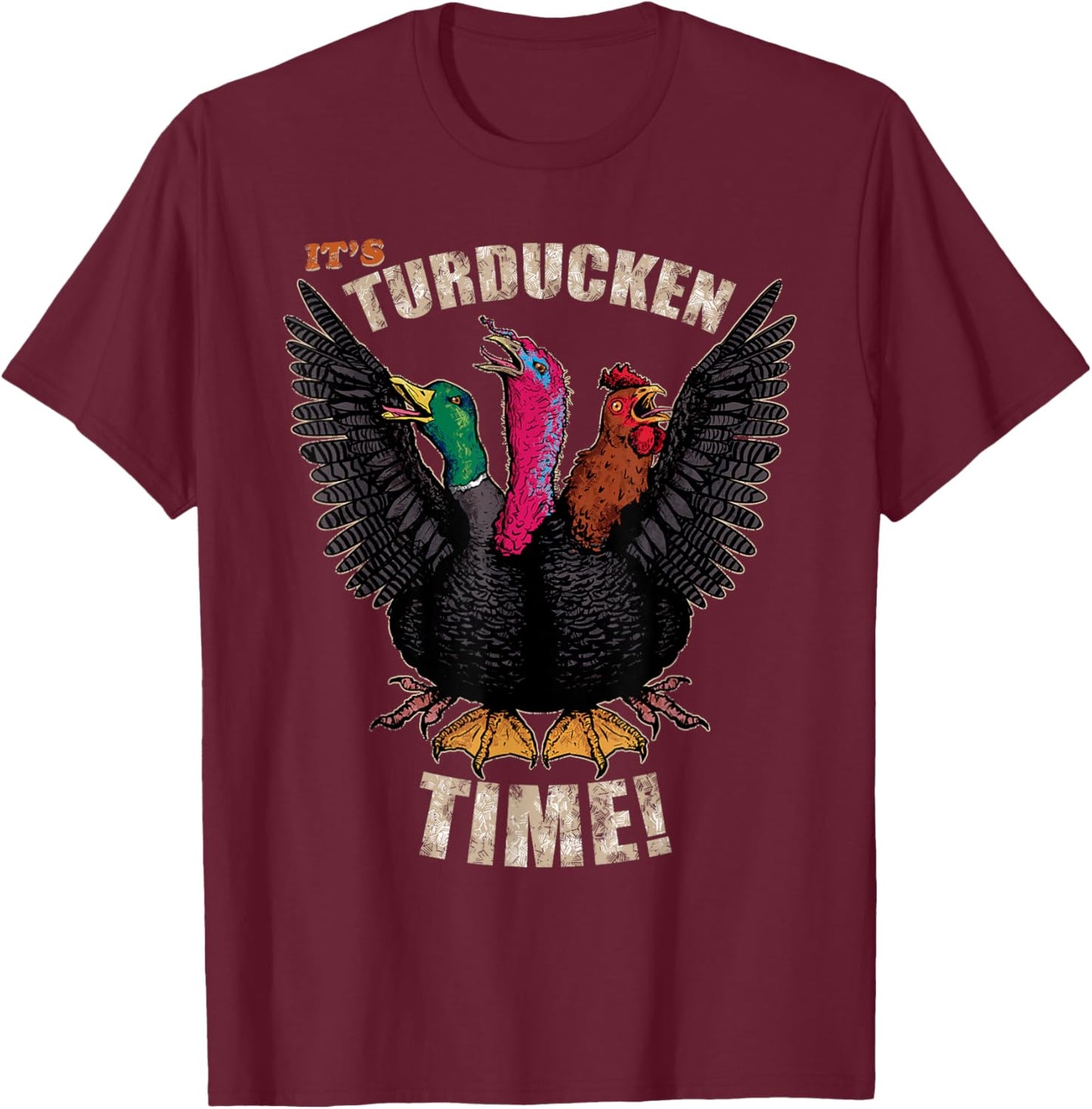 Thanksgiving Day Turkey Turducken Kaiju Monster Ugly Sweater T-Shirt - T-Shirt | Maroon