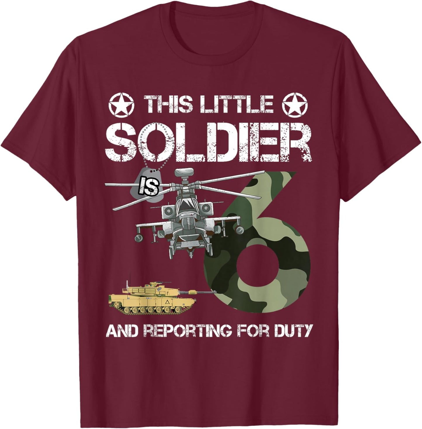 6 Year Old Soldier Camo Army Birthday Themed Military Family T-Shirt - T-Shirt | Maroon