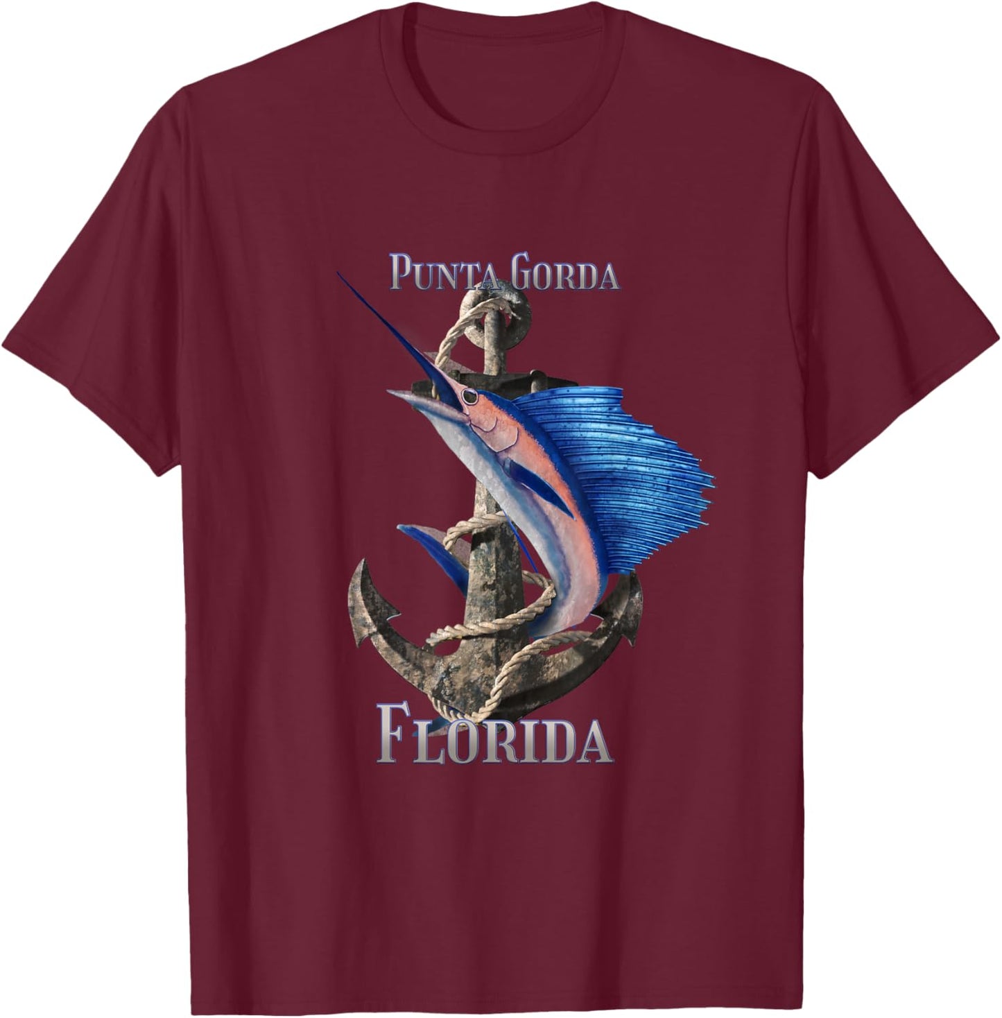 Punta Gorda Florida Swordfish Marlin Ocean Fishing T-Shirt - T-Shirt | Maroon