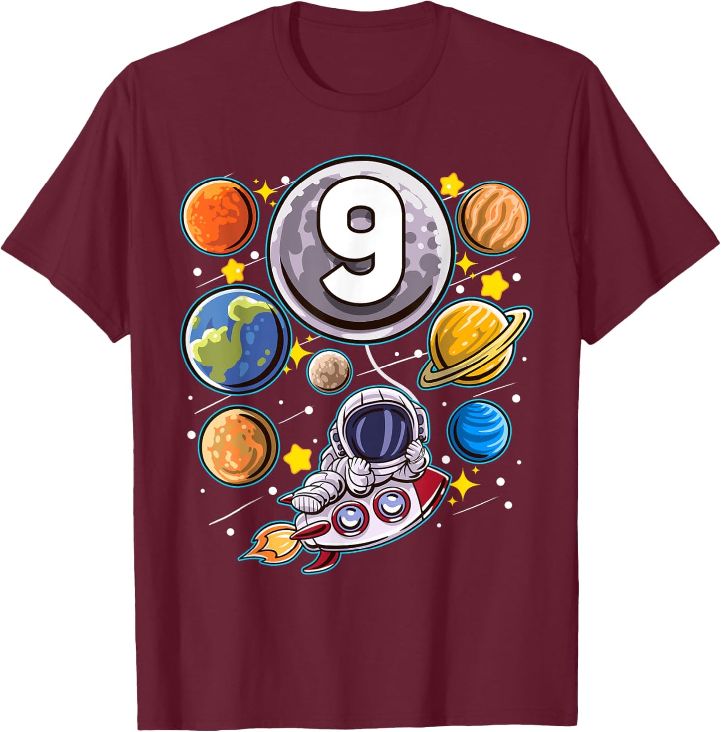 9 Year Old Birthday Astronaut 9th Space Boy Birthday T-Shirt - T-Shirt | Maroon