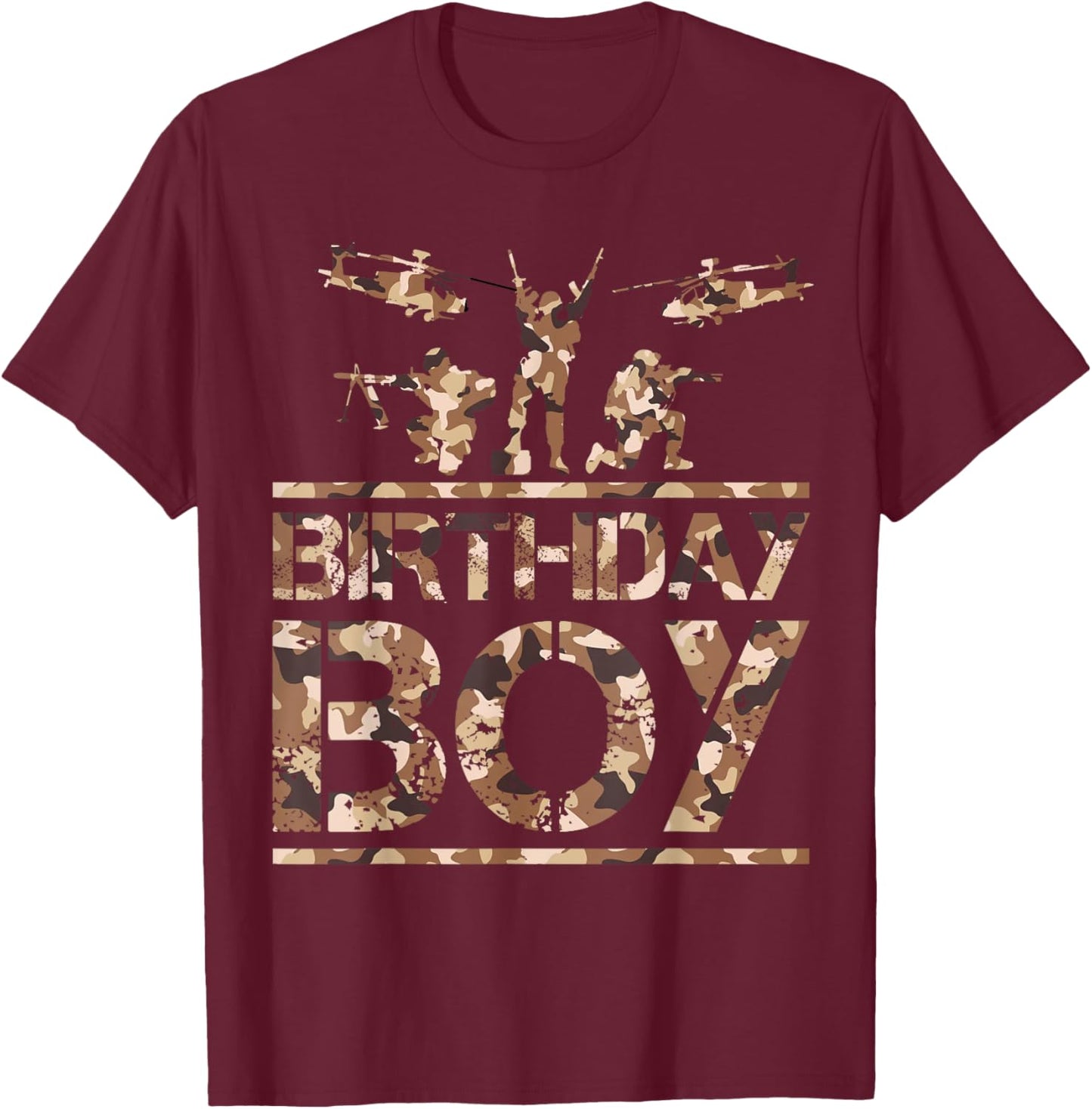 Birthday Boy Army Birthday Party Decoration Military Camo T-Shirt - T-Shirt | Maroon