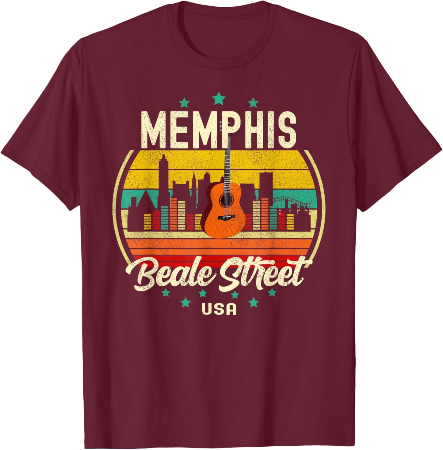 Memphis Beale Street Blues Music Vintage Guitar Music Retro T-Shirt - T-Shirt | Maroon