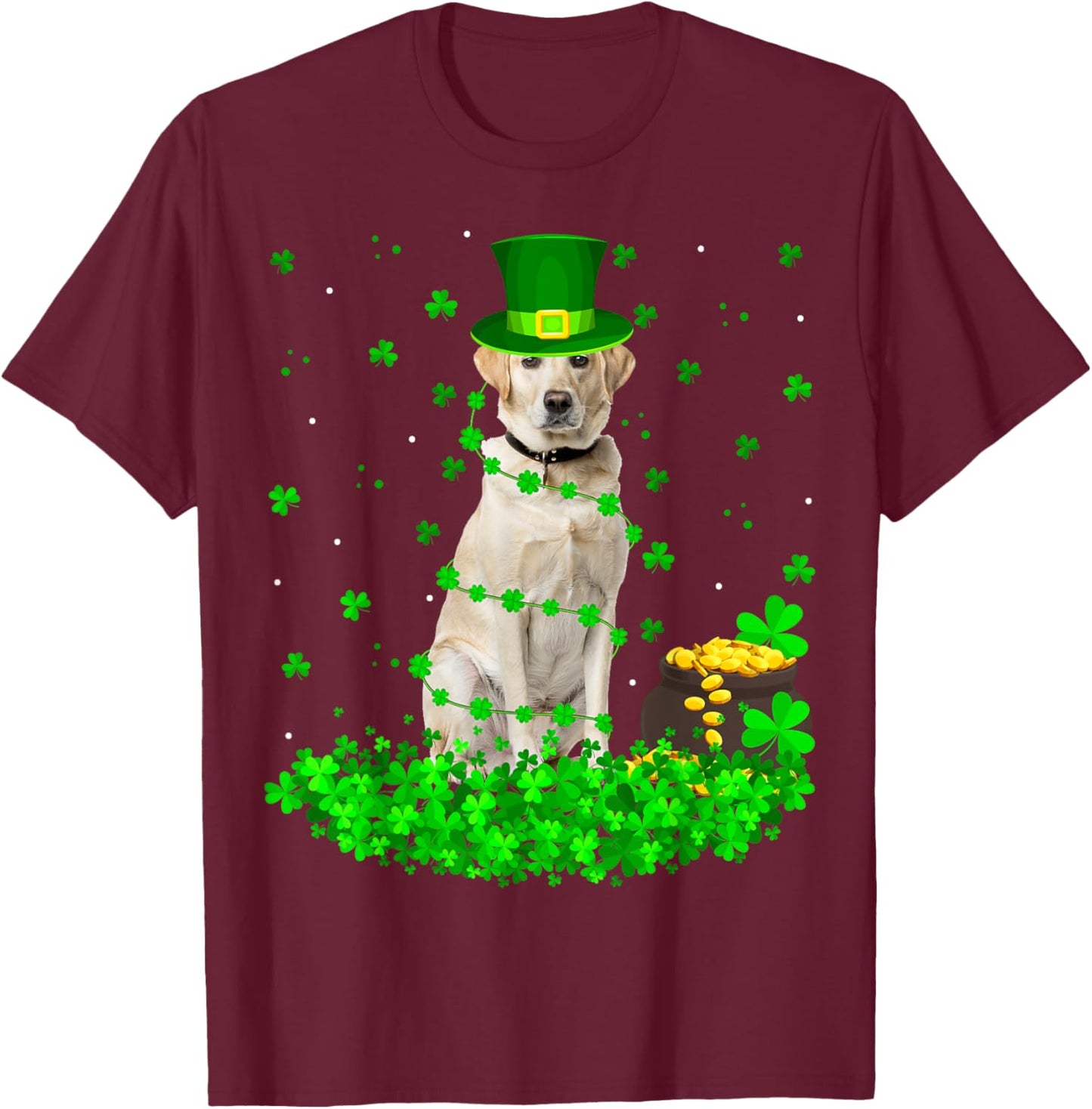 Funny Shamrock Leprechaun Hat Labrador Dog St. Patrick's Day Women Kids T-Shirt - T-Shirt | Maroon