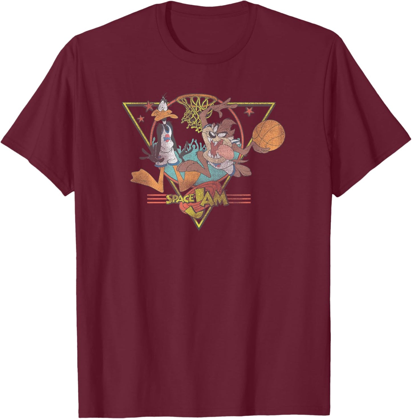 Space Jam Classic Taz and Daffy Vintage Basketball Logo T-Shirt - T-Shirt | Maroon