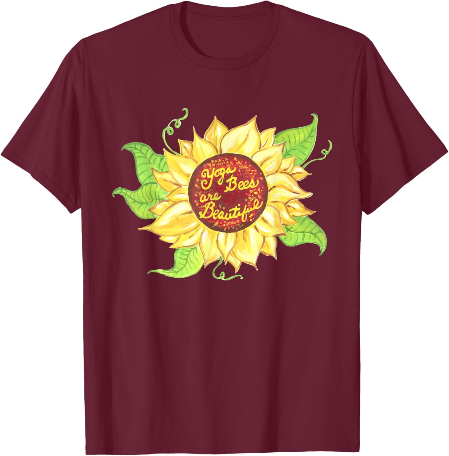 Yoga Bees Sunflower T-Shirt - T-Shirt | Maroon