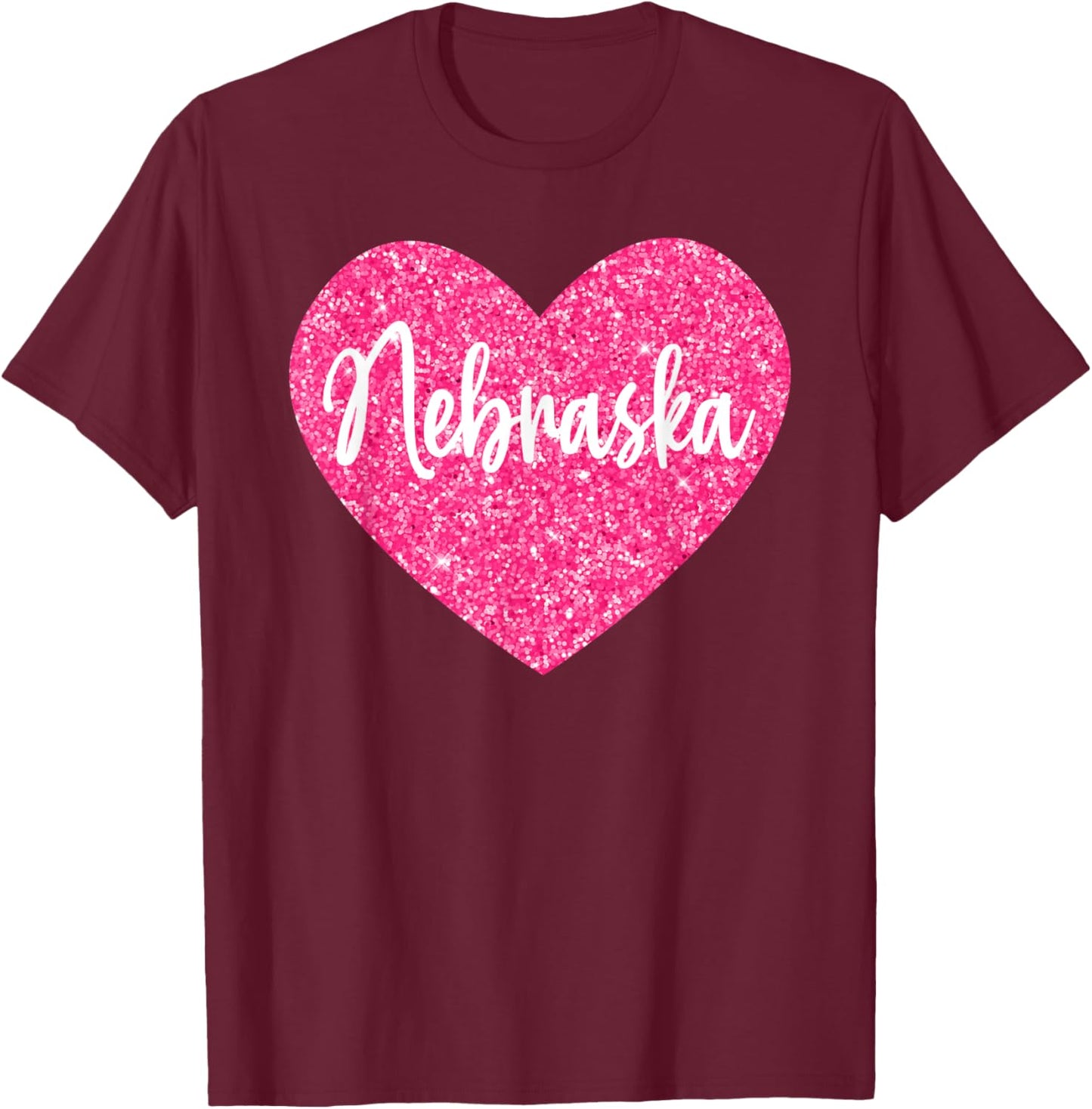 I Love Nebraska Pink Heart T-Shirt - T-Shirt | Maroon
