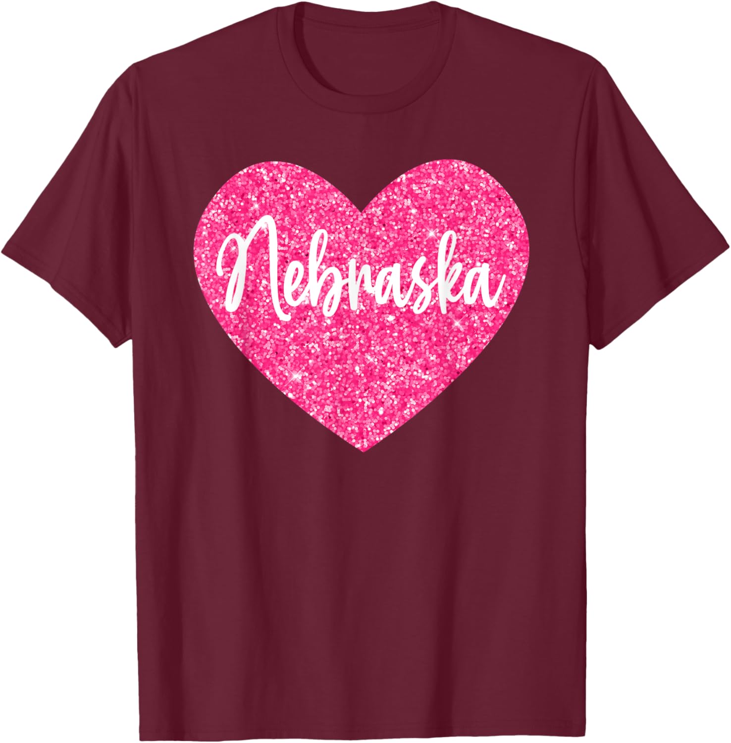 I Love Nebraska Pink Heart T-Shirt - T-Shirt | Maroon