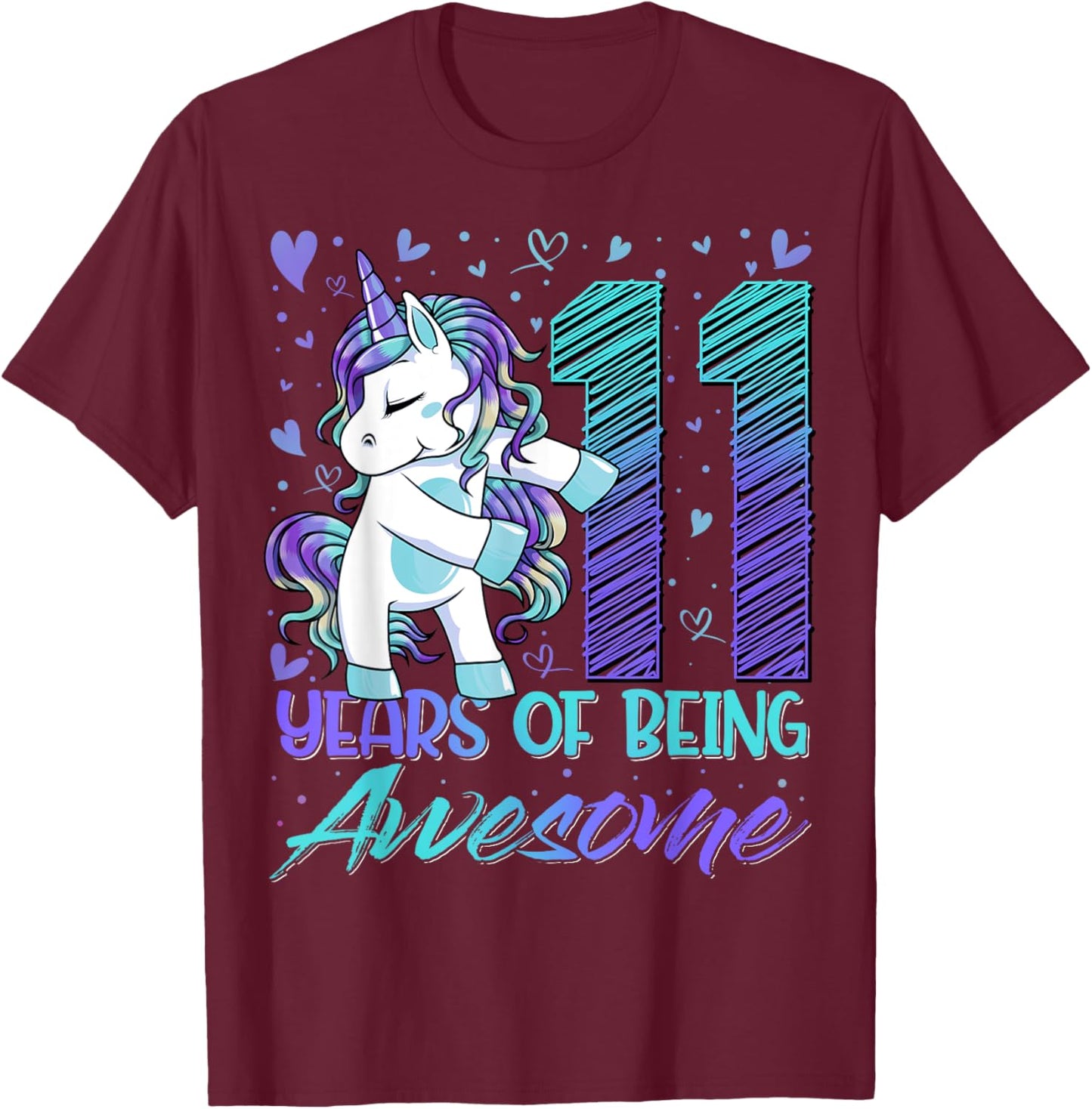 11 Year Old Gifts Unicorn Flossing 11th Birthday Girl Party T-Shirt - T-Shirt | Maroon
