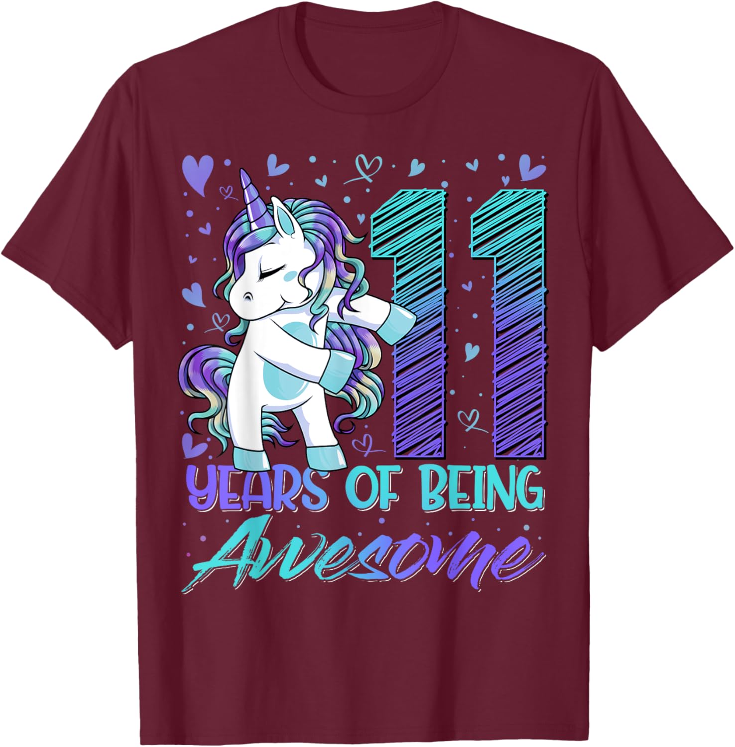 11 Year Old Gifts Unicorn Flossing 11th Birthday Girl Party T-Shirt - T-Shirt | Maroon