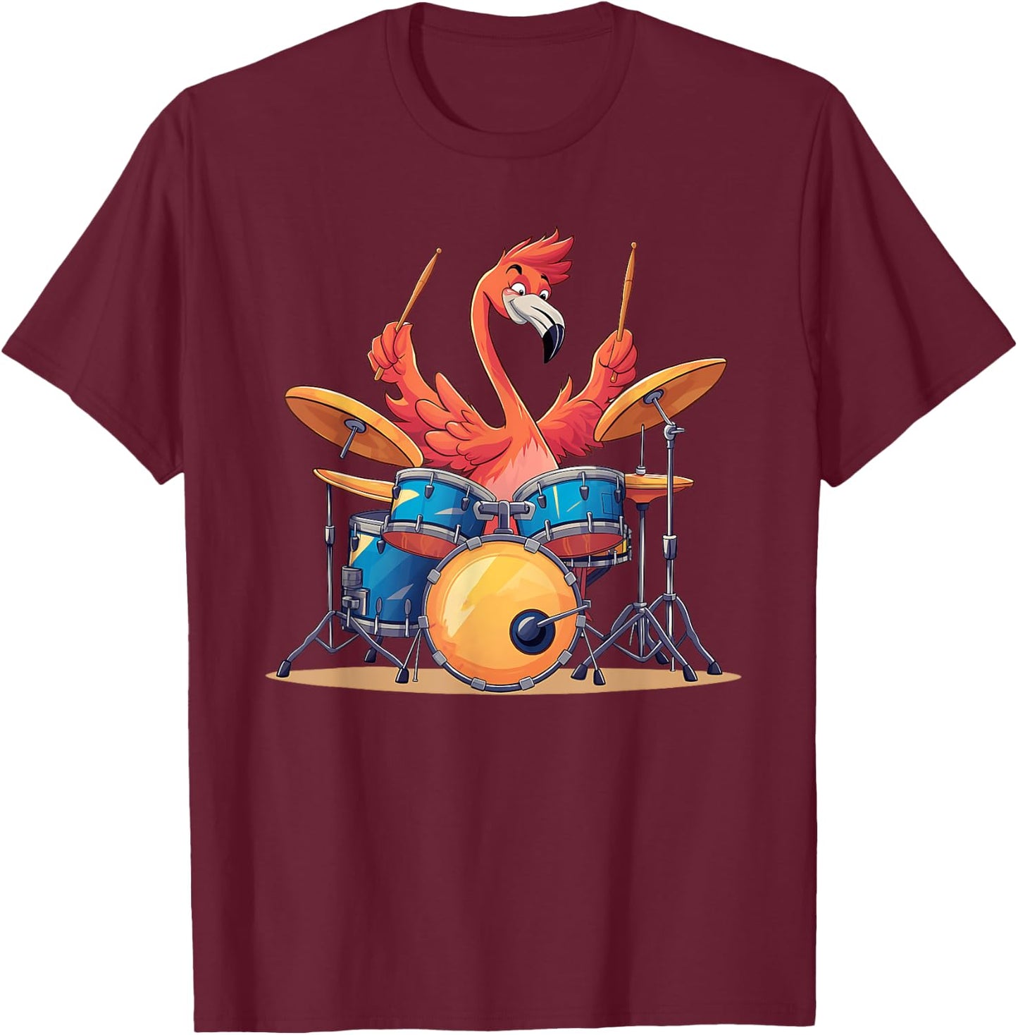 Cute Flamingo Playing Drums Flamingos Drummer Music T-Shirt - T-Shirt | Maroon