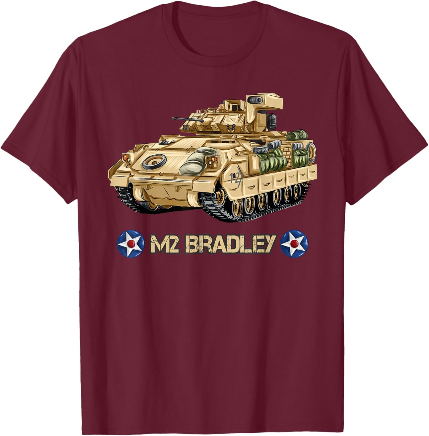 American Military Tank Vehicle IFV M2 Bradley T-Shirt - T-Shirt | Maroon