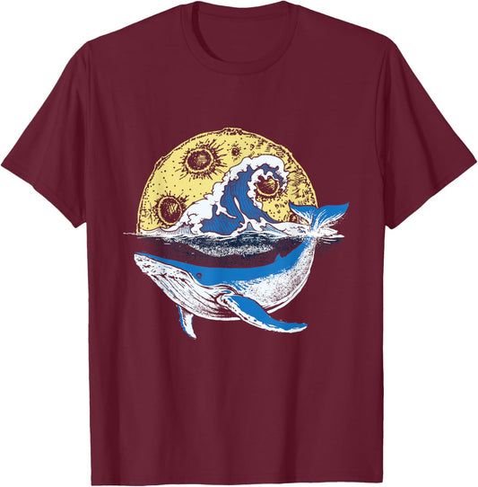 Artistic Whale Scenery - Whale Lover Whales Marine Biologist T-Shirt - T-Shirt | Maroon