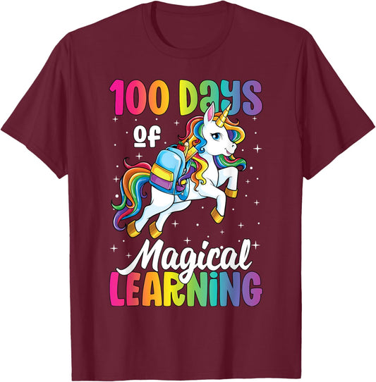 100 Days of School Unicorn Girls 100th Day of School T-Shirt - T-Shirt | Maroon