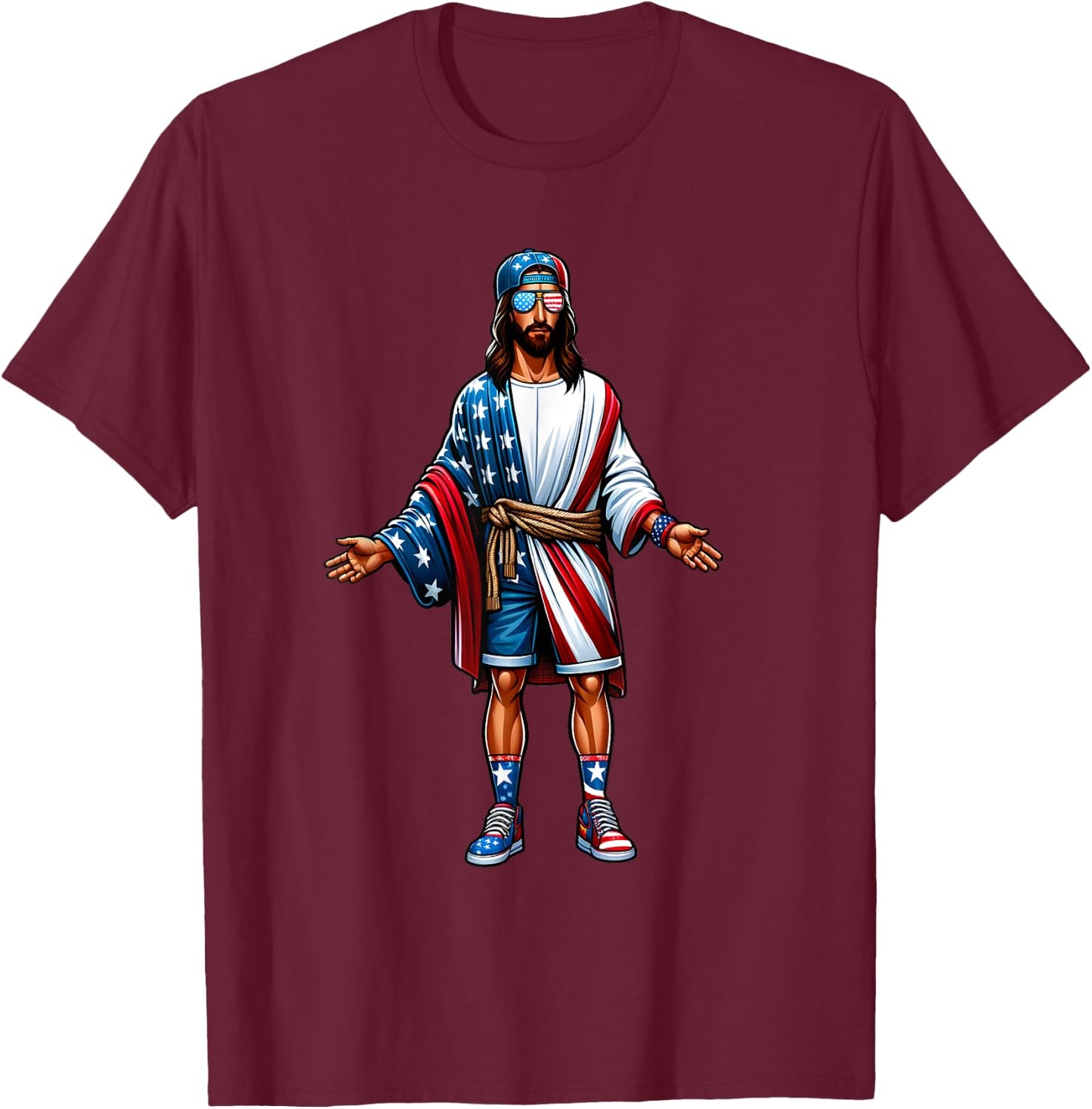 Love Jesus and America Too USA Flag July 4 Christian Church T-Shirt - T-Shirt | Maroon