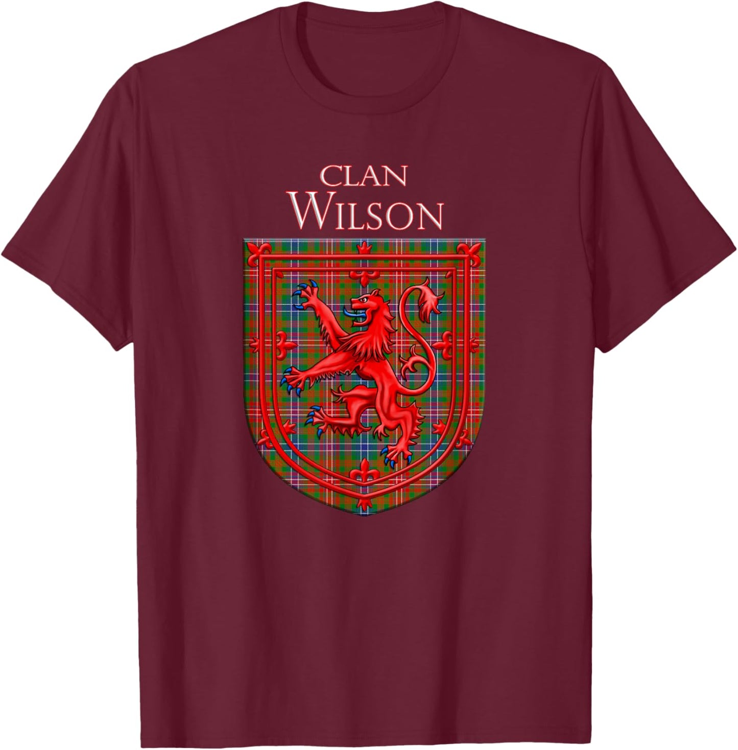 Wilson Tartan Scottish Plaid Lion Rampant T-Shirt - T-Shirt | Maroon