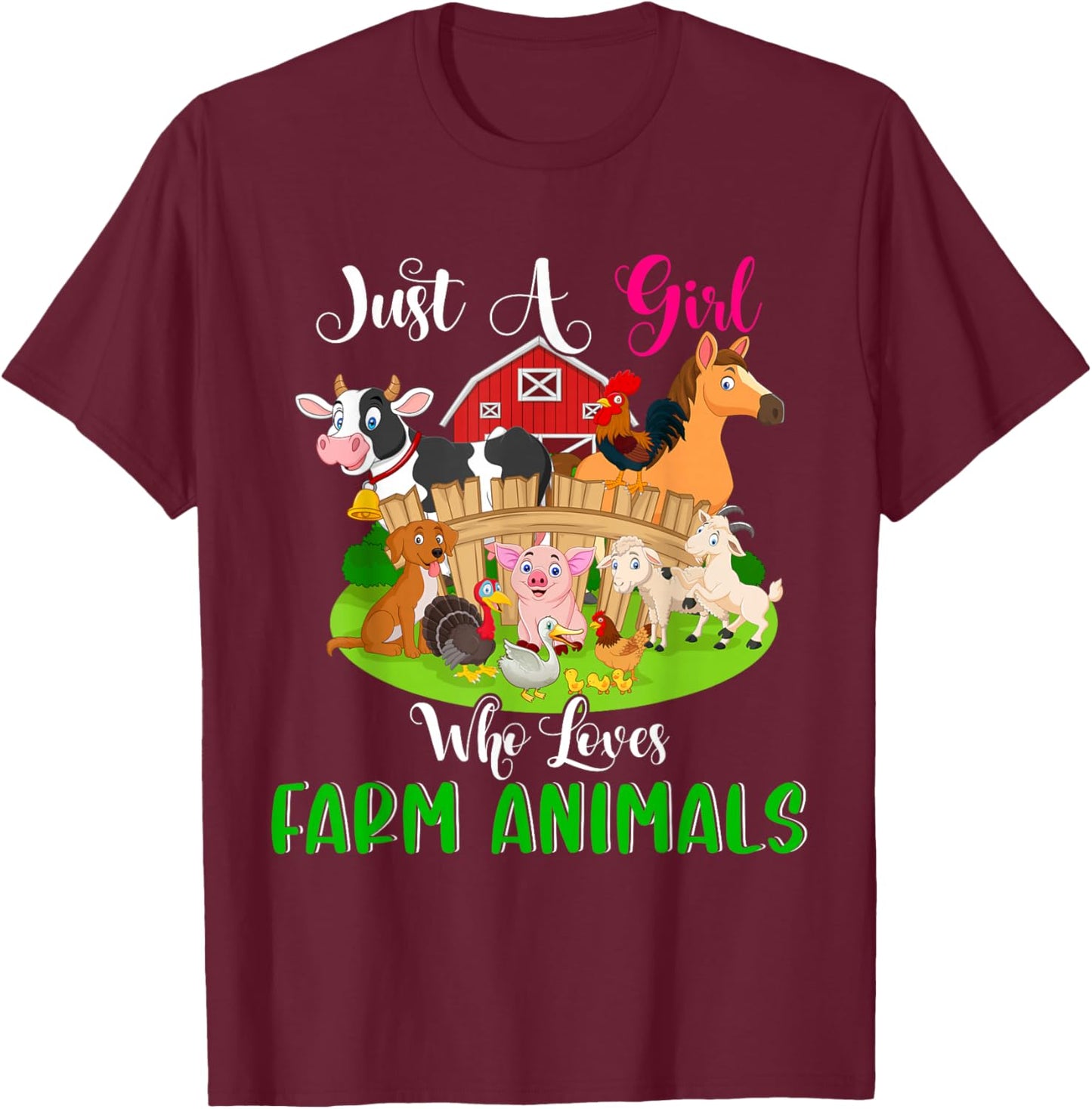 Just A Girl Who Loves Farm Animals Cute Girl Farm Animals T-Shirt - T-Shirt | Maroon