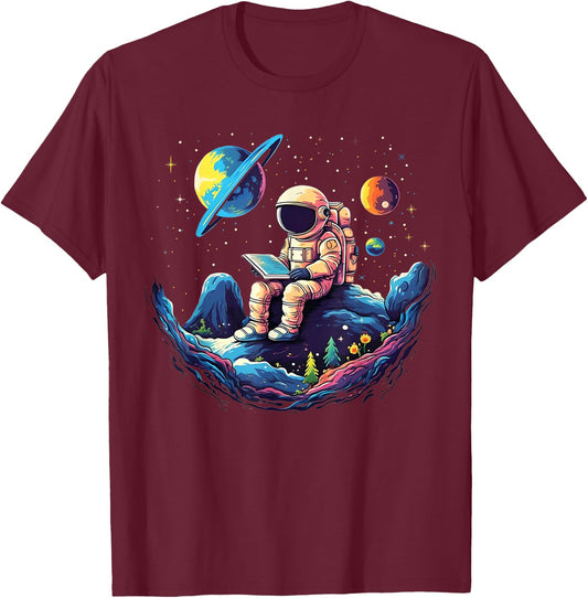 Astronaut Reading Book In Space Funny Books Lover Bookworm T-Shirt - T-Shirt | Maroon