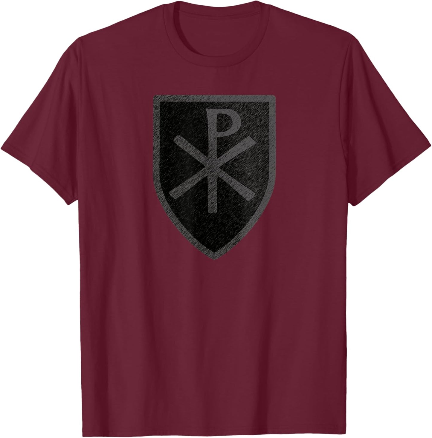 Chi Rho Christian Jesus Christ Symbol Shield Crest T-Shirt - T-Shirt | Maroon