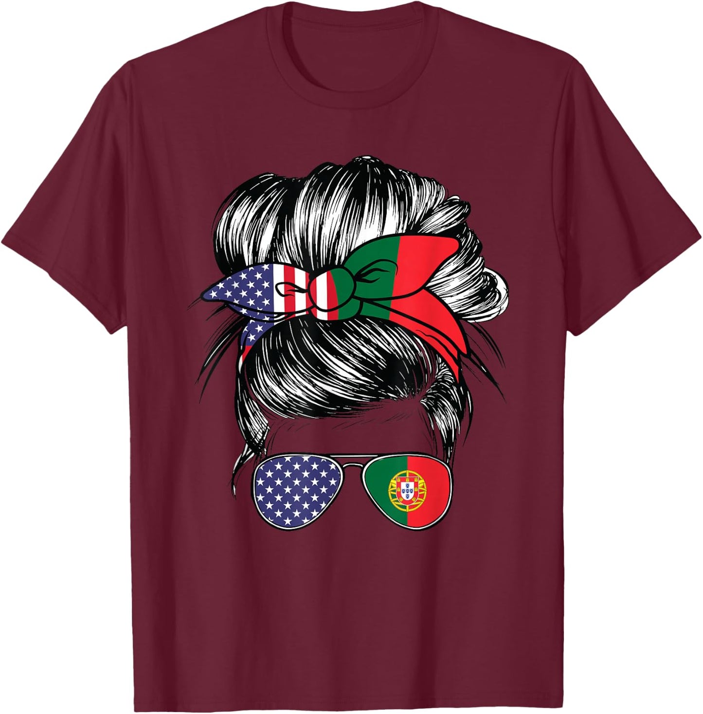 Portugal Flag American Women Girl USA Heritage Portuguese T-Shirt - T-Shirt | Maroon