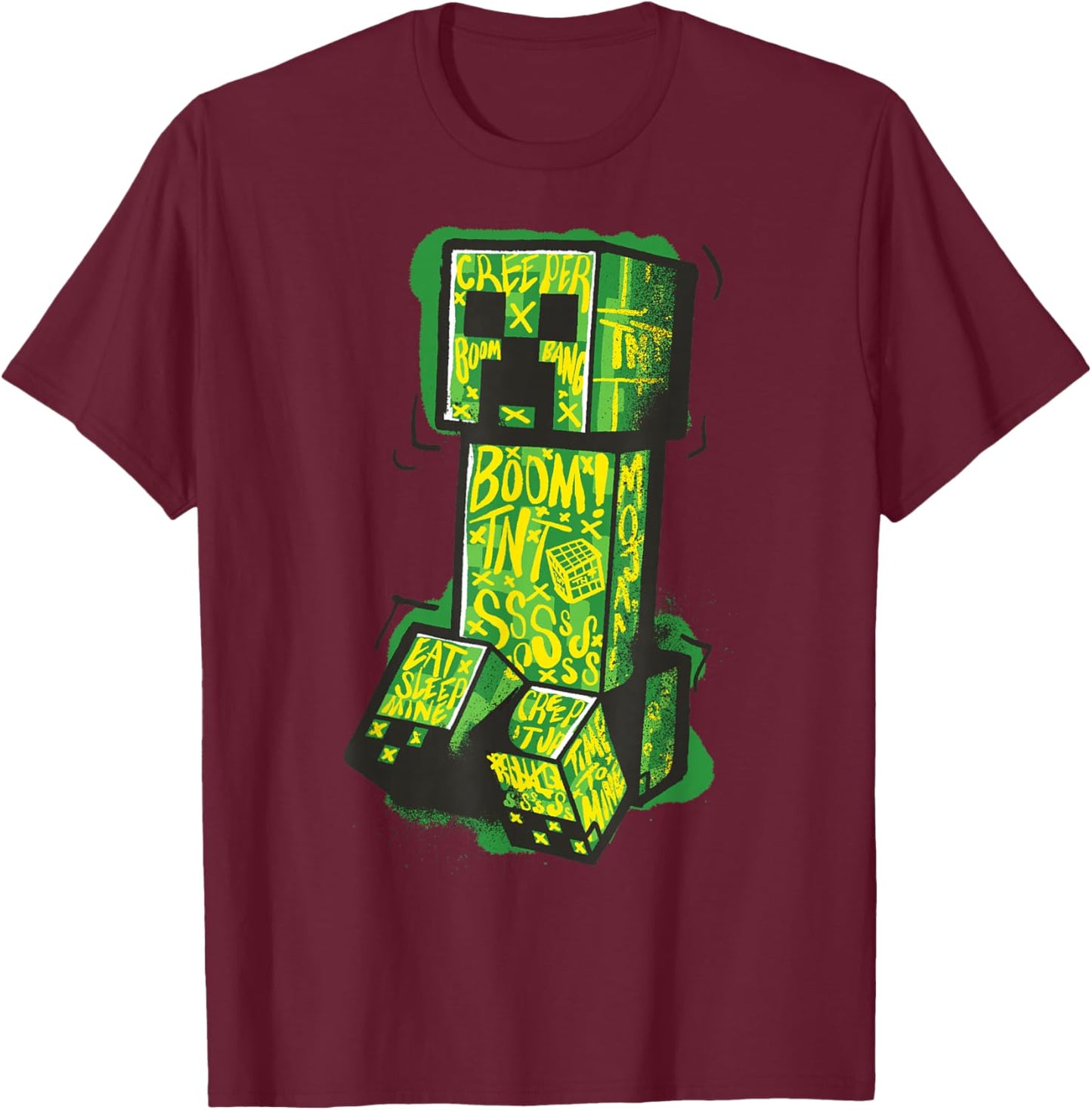 Minecraft Creeper Street Graffiti Fill T-Shirt - T-Shirt | Maroon
