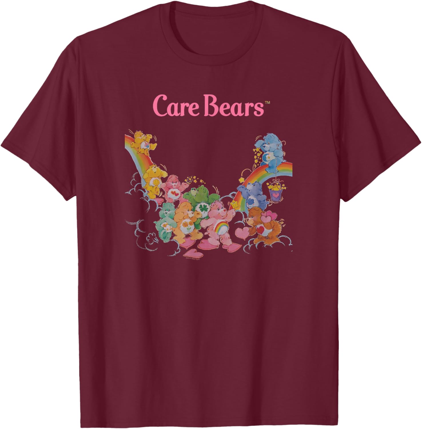 Care Bears Vintage Classic Rainbow Group Heart Poster T-Shirt - T-Shirt | Maroon