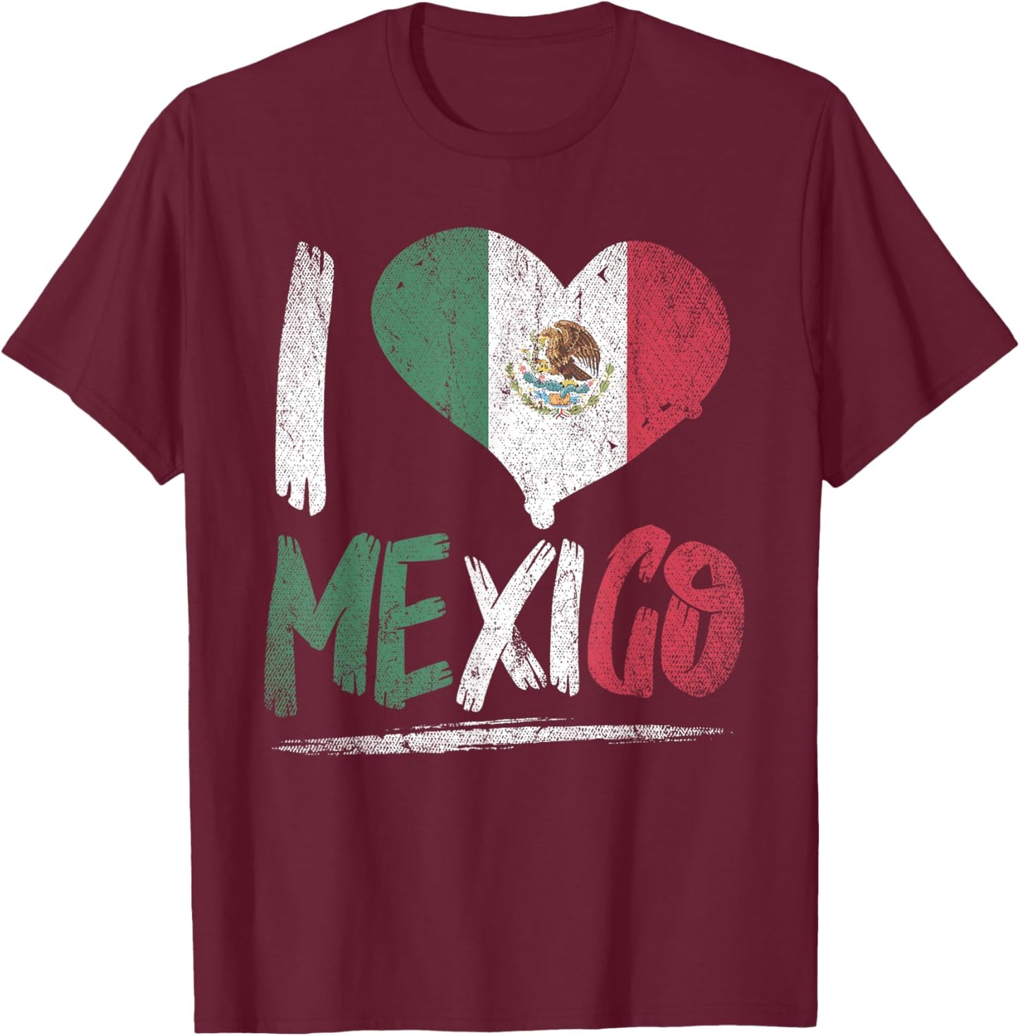 Proud Mexican Heritage Hispanic Culture Heart I Love Mexico T-Shirt - T-Shirt | Maroon