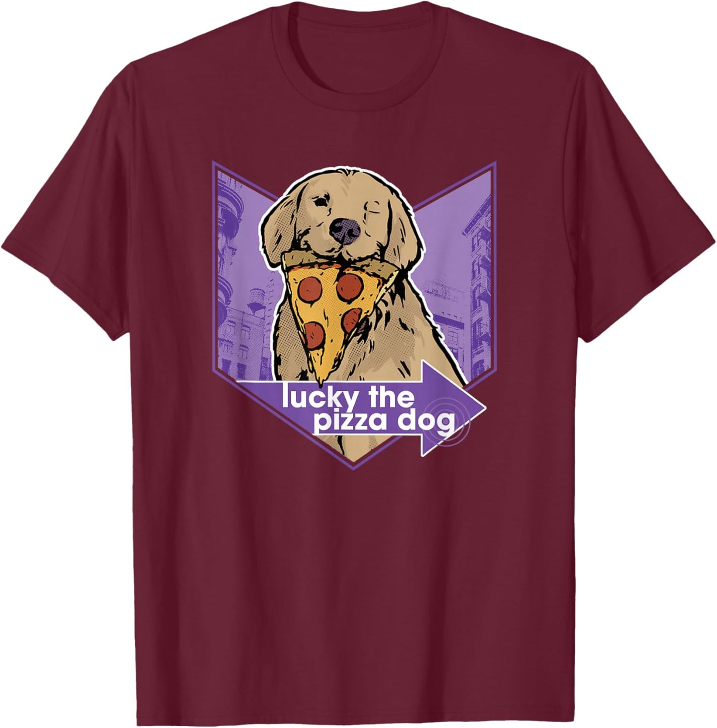 Marvel Hawkeye Disney Plus Lucky The Pizza Dog Chevron T-Shirt - T-Shirt | Maroon