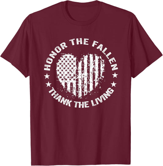 Honor The Fallen Thank The Living Heart Memorial Day T-Shirt - T-Shirt | Maroon