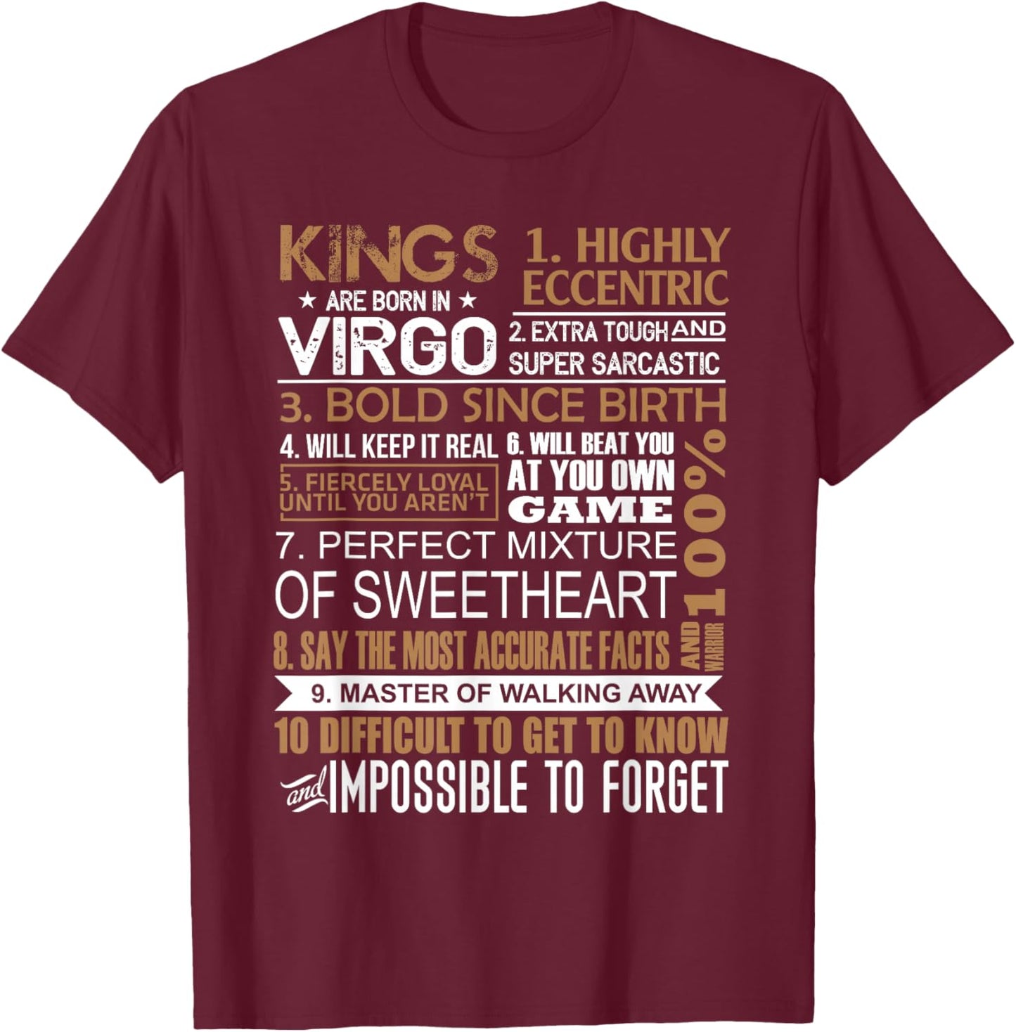 Kings Are Born In Virgo Birthday August September Gift Men T-Shirt - T-Shirt | Maroon