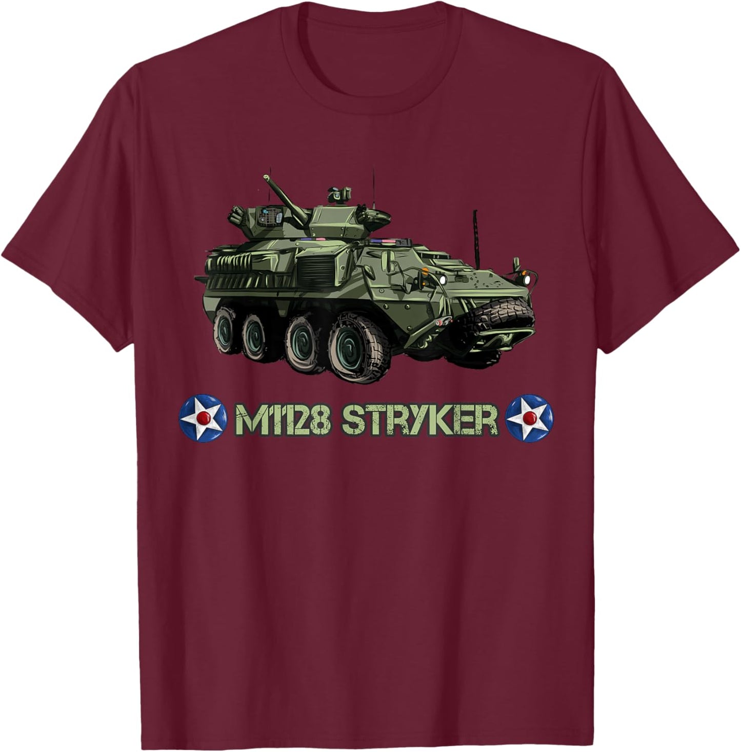 American Military Tank Vehicle M1128 Stryker T-Shirt - T-Shirt | Maroon