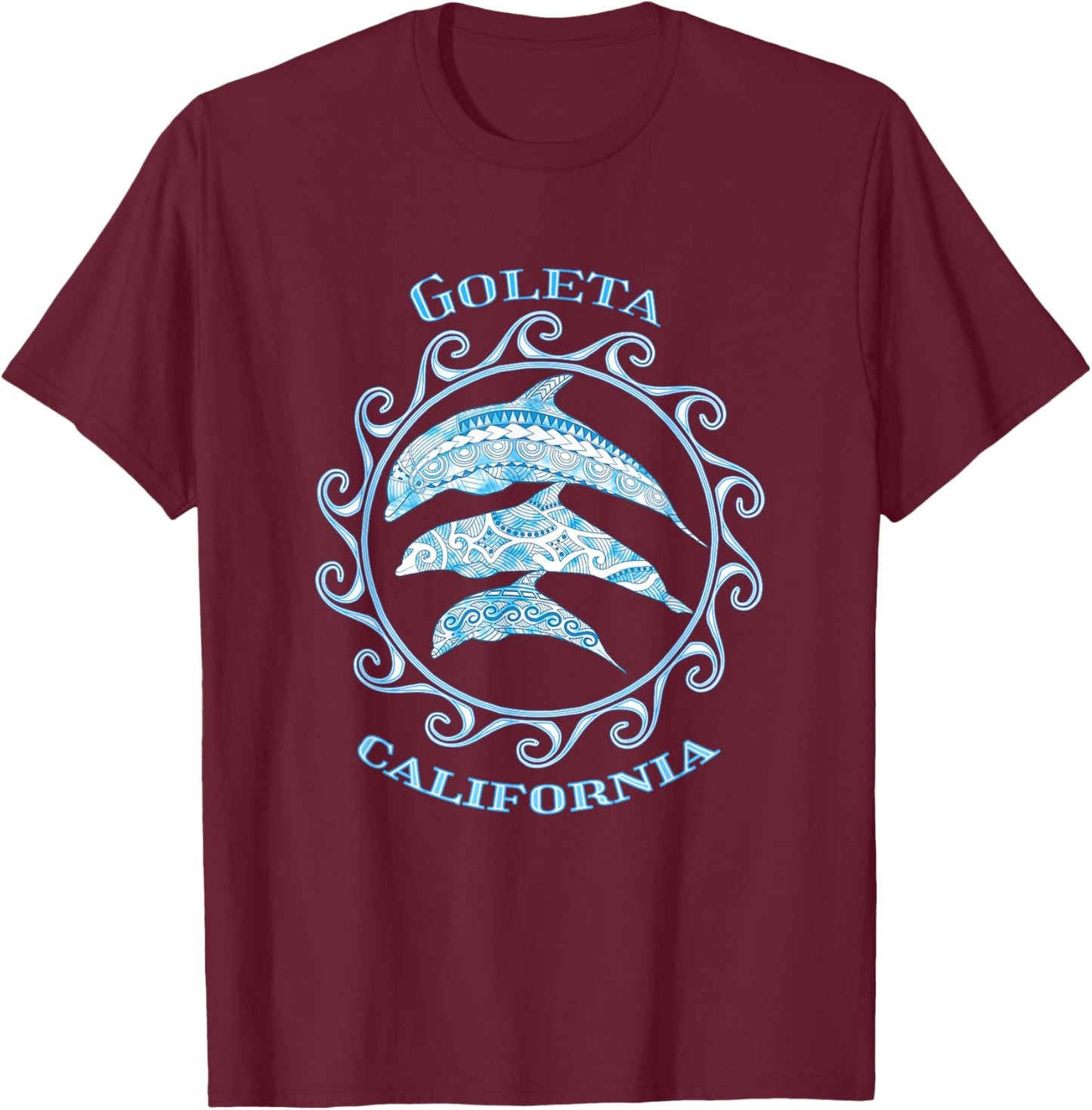 Goleta California Tribal Dolphins Ocean Animals T-Shirt - T-Shirt | Maroon