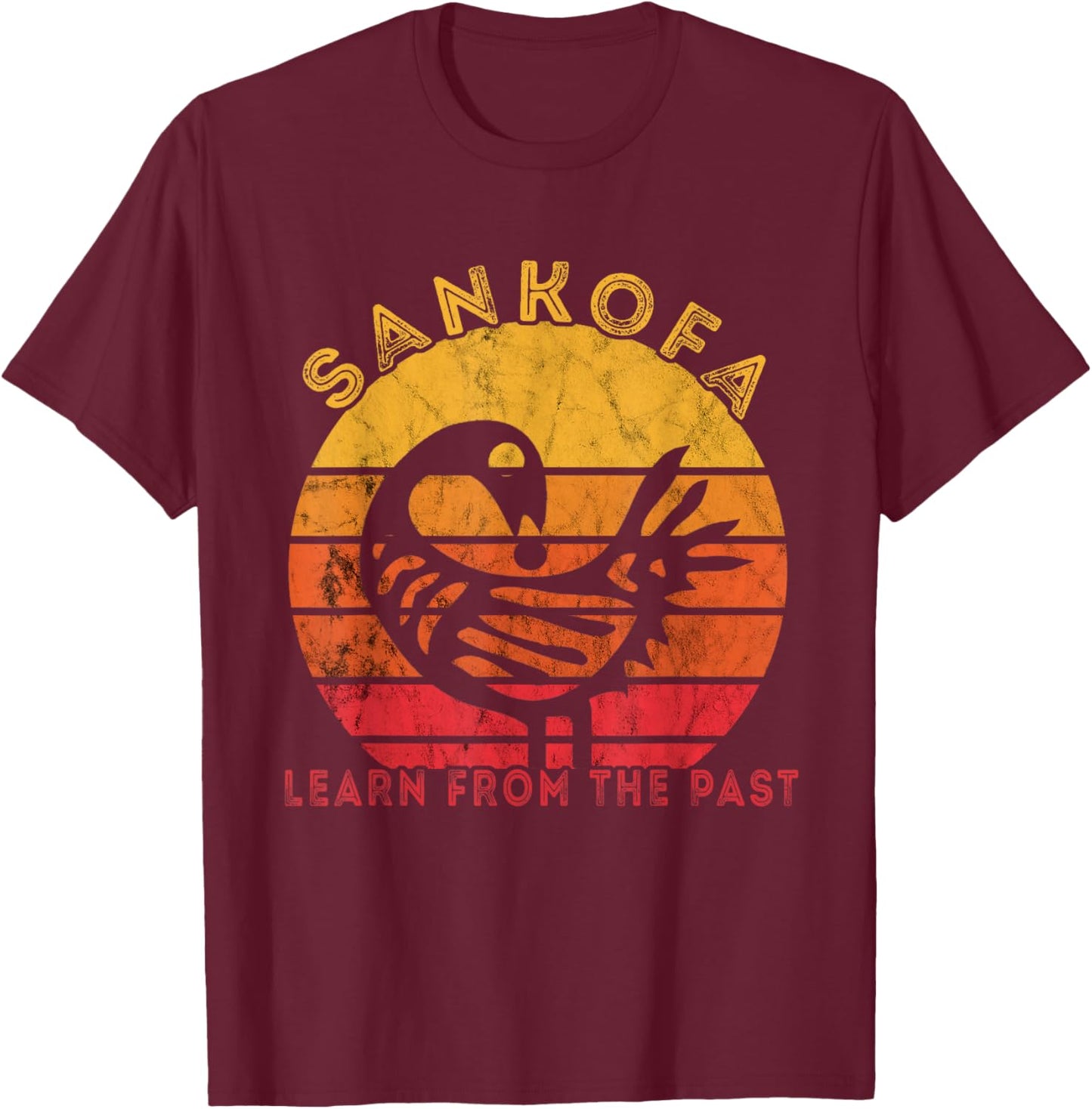 Sankofa Retro Vintage Learn From The Past African Bird T-Shirt - T-Shirt | Maroon